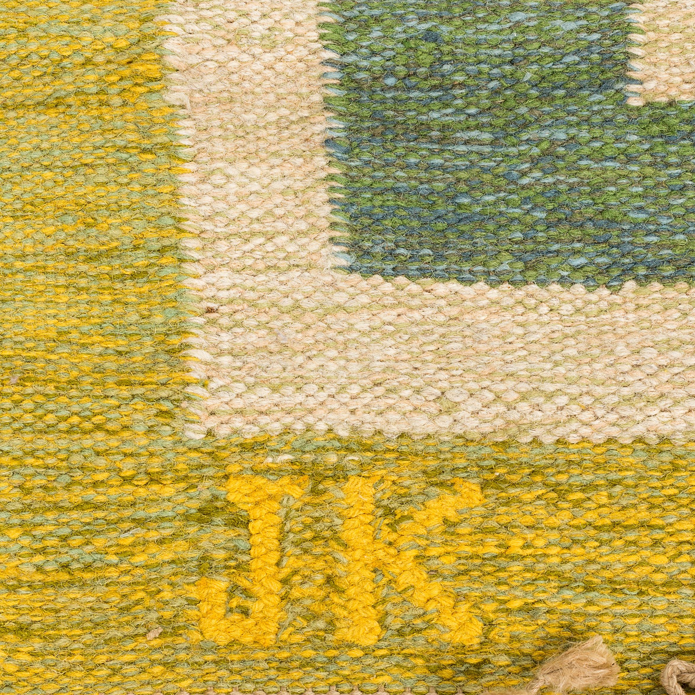 Mid-20th Century Vintage Swedish Flat-Weave Wood Carpet Signed by Karin Jönsson