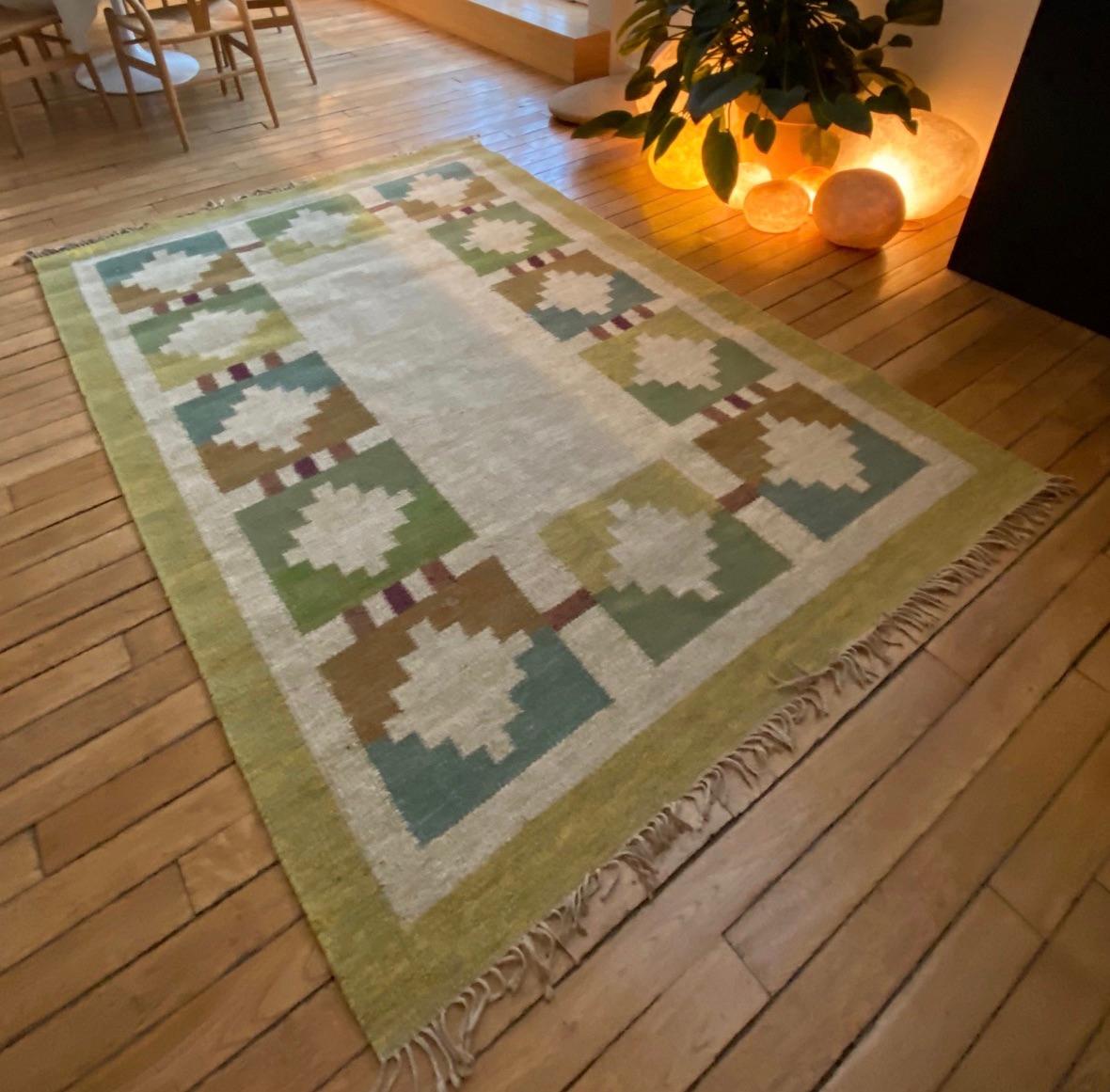 Vintage Swedish Flat-Weave Wood Carpet Signed by Karin Jönsson 2