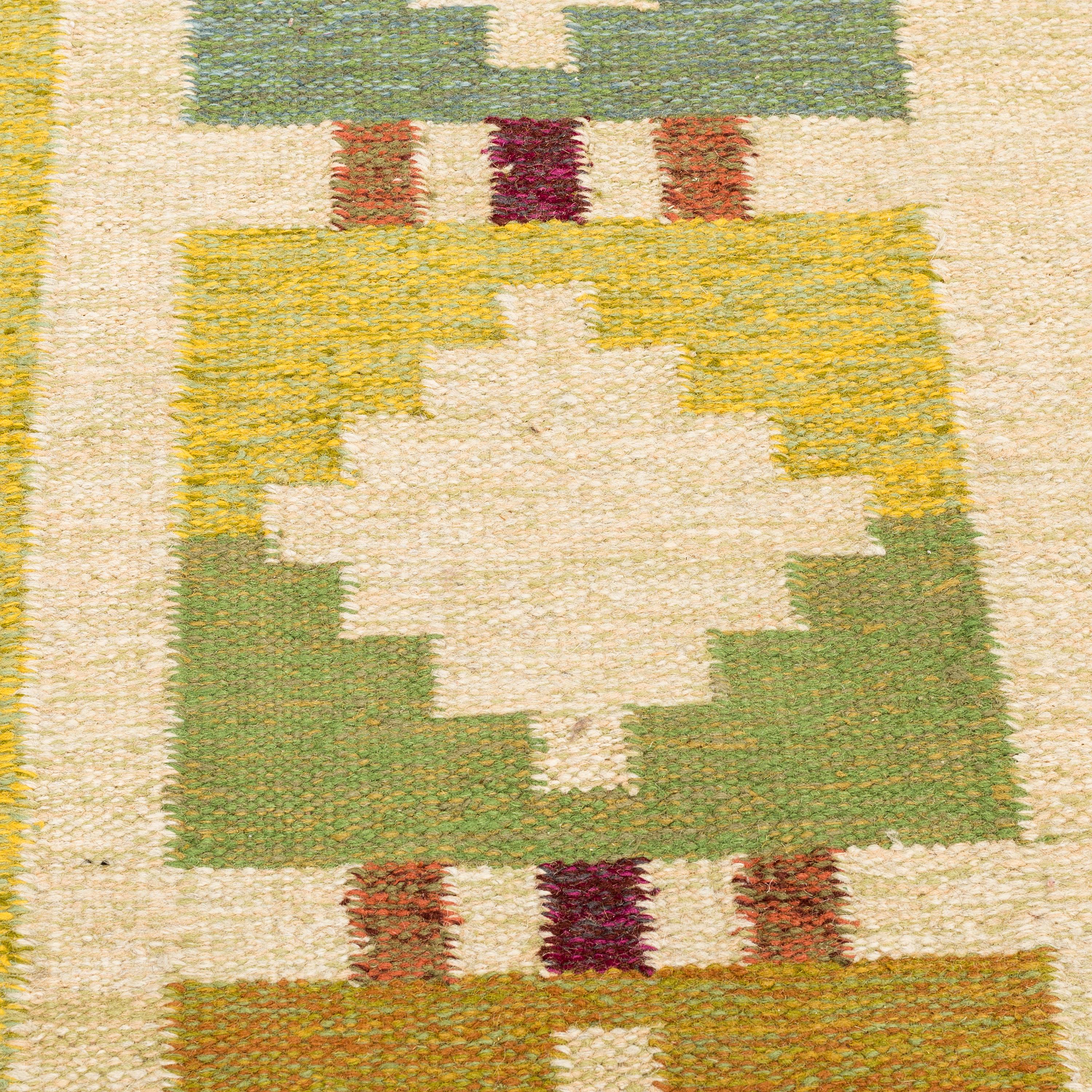 Vintage Swedish Flat-Weave Wood Carpet Signed by Karin Jönsson 4