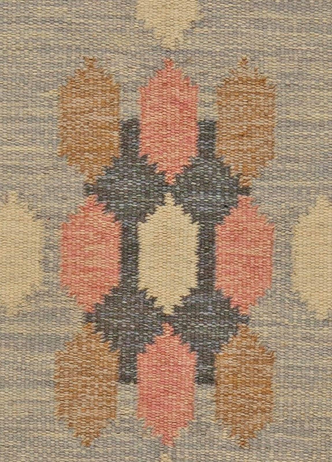 Hand-Woven High-quality Vintage Swedish Flat-Weave Wool Rug Signed by Ingegerd Silow