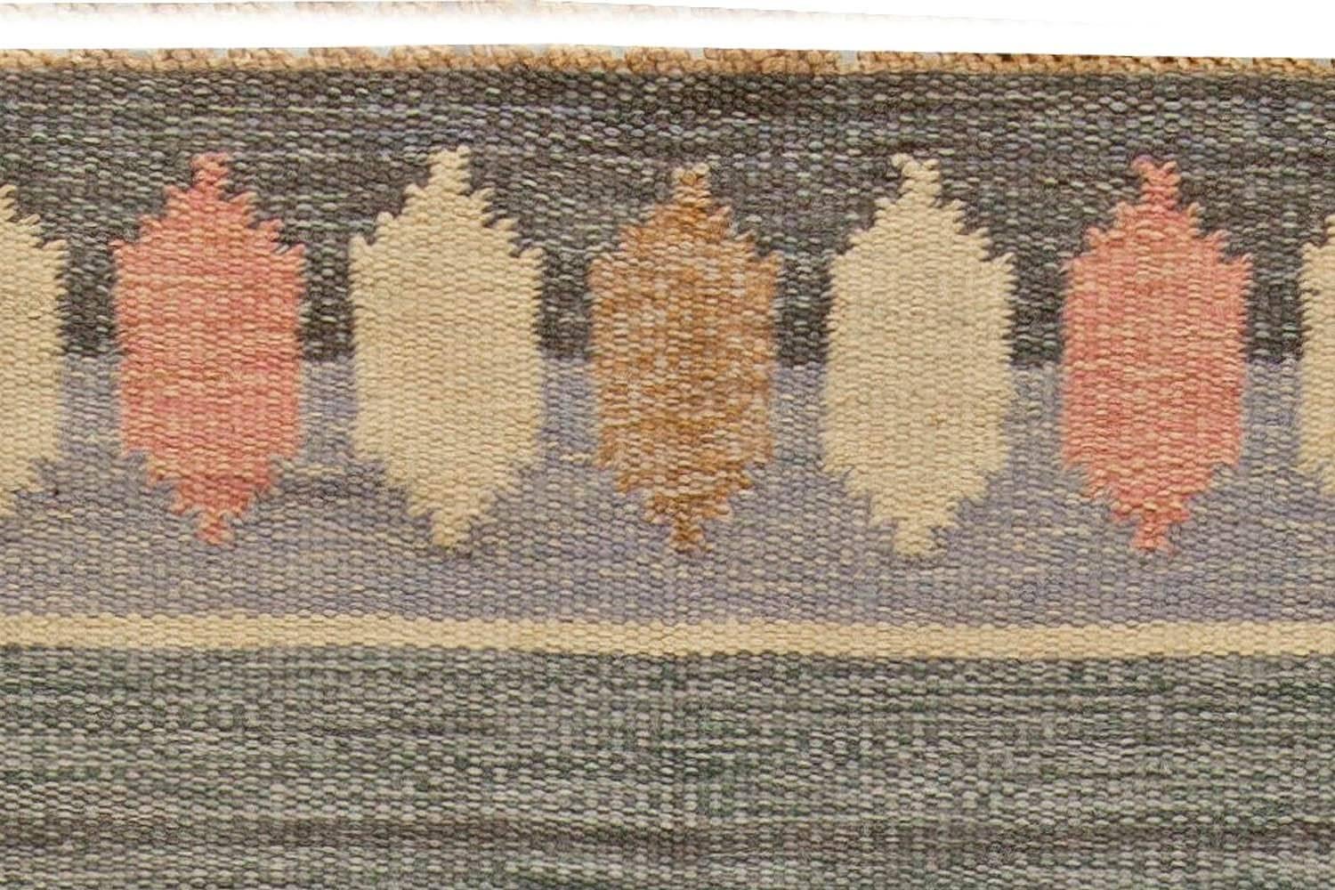 20th Century High-quality Vintage Swedish Flat-Weave Wool Rug Signed by Ingegerd Silow