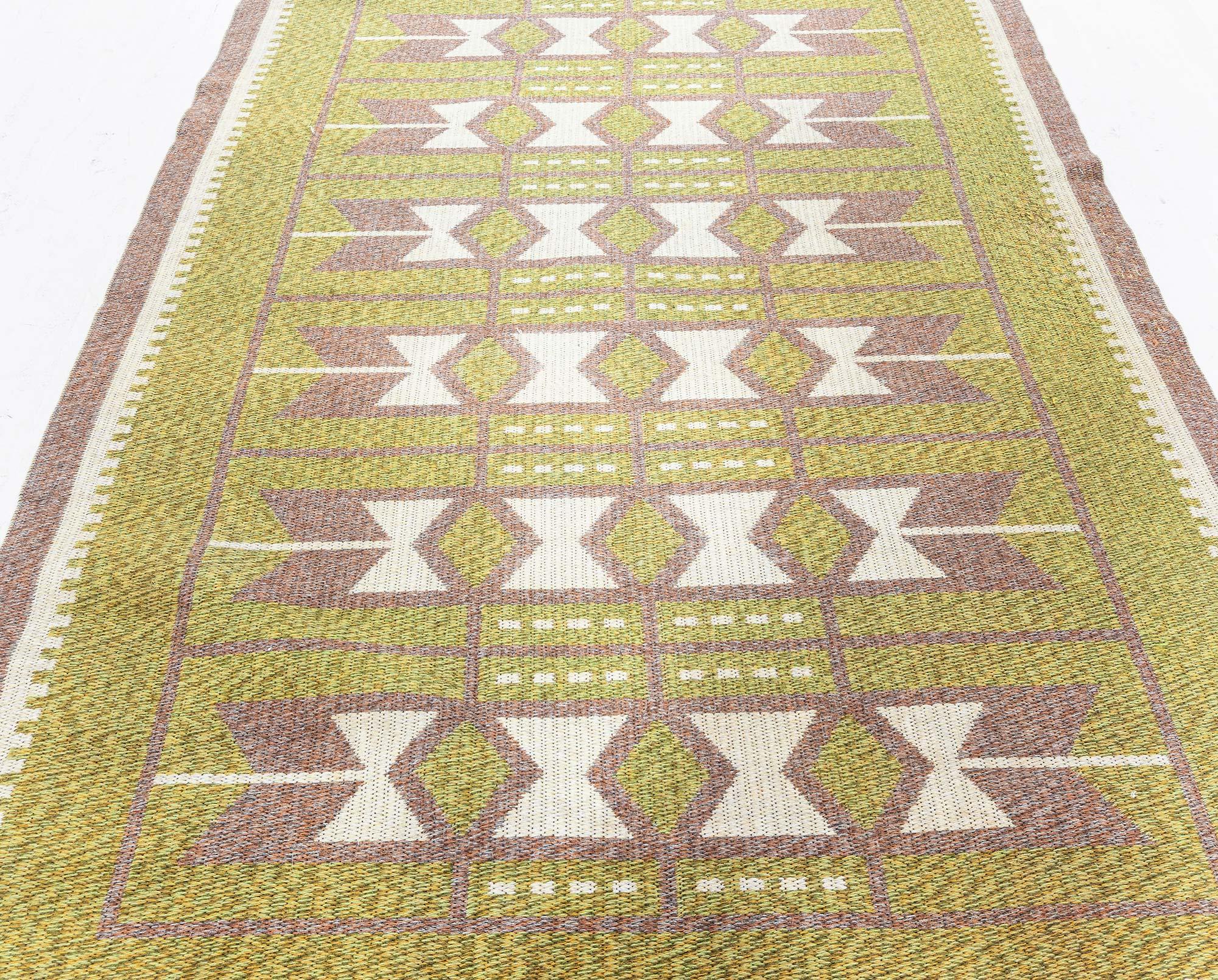 Hand-Woven Vintage Swedish Flat Woven Double Sided Rug For Sale
