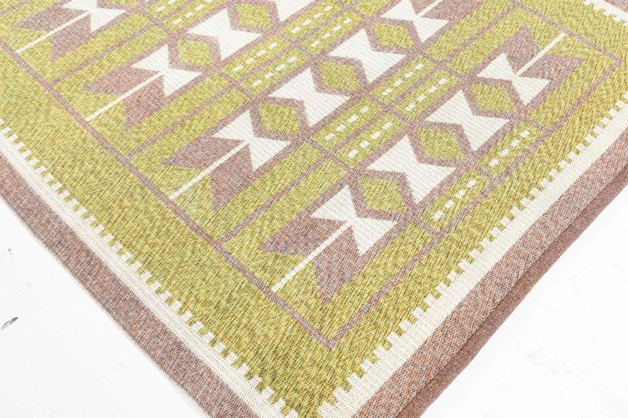 Wool Vintage Swedish Flat Woven Double Sided Rug For Sale