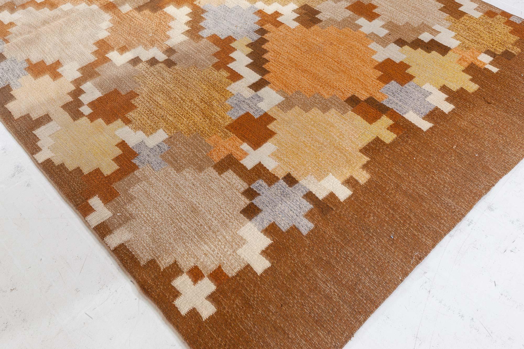 20th Century Vintage Swedish Flat Woven Fragment Rug For Sale