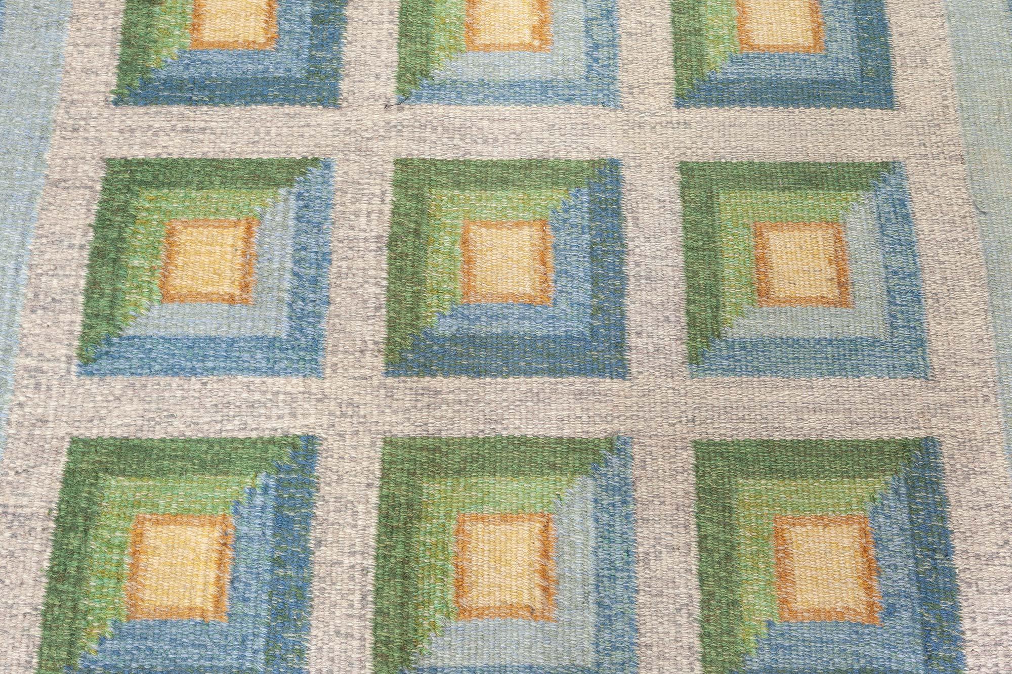 Vintage Swedish Flat Woven Rug by Alice Walleback In Good Condition For Sale In New York, NY