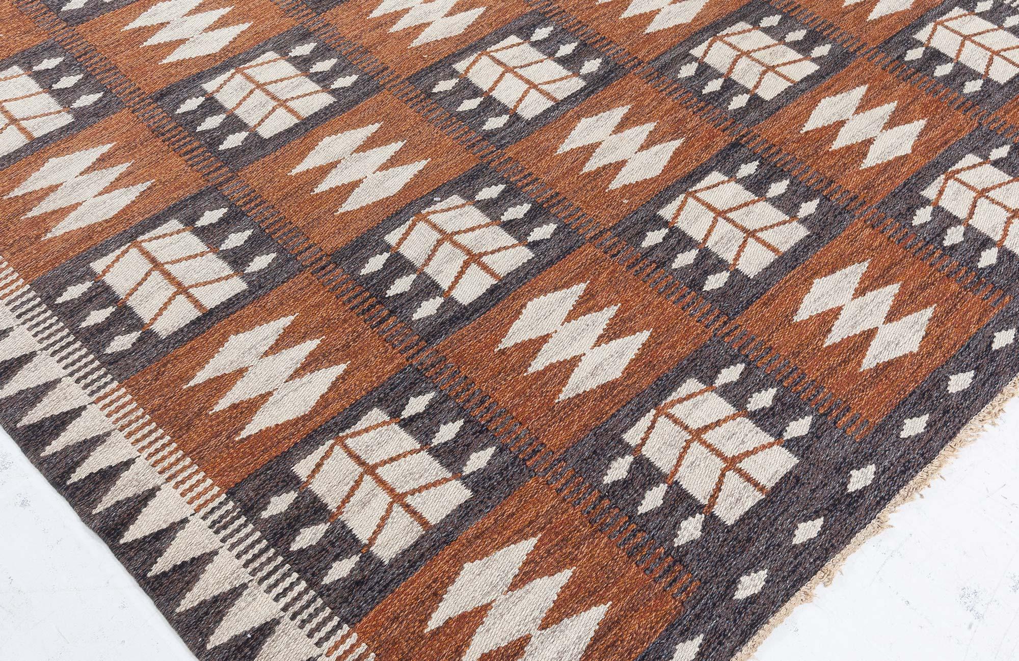 Wool Vintage Swedish Flat Woven Rug by Berit Koenig For Sale