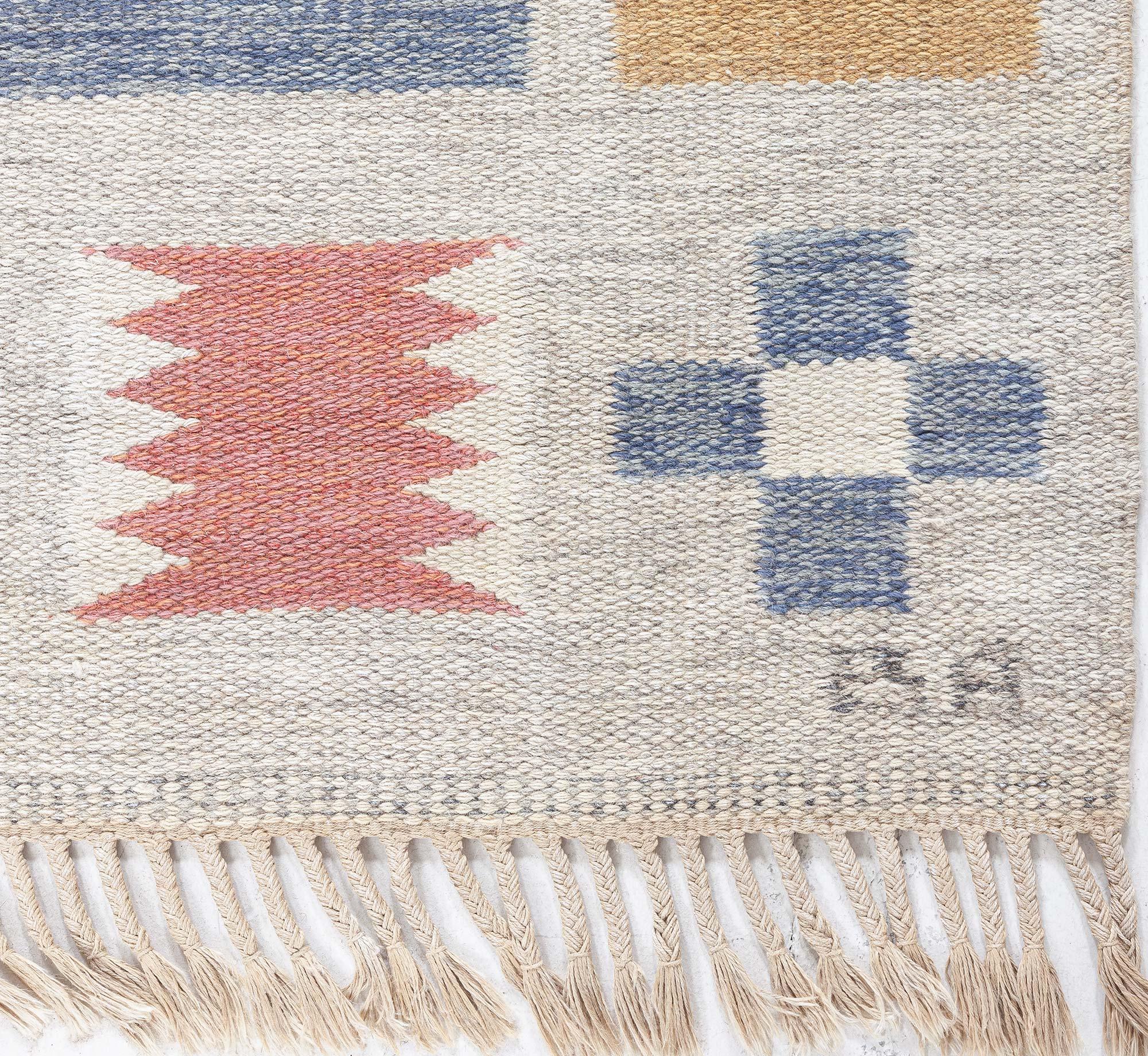 Vintage Swedish Flat Woven Rug by Bitte Ahlgren In Good Condition For Sale In New York, NY