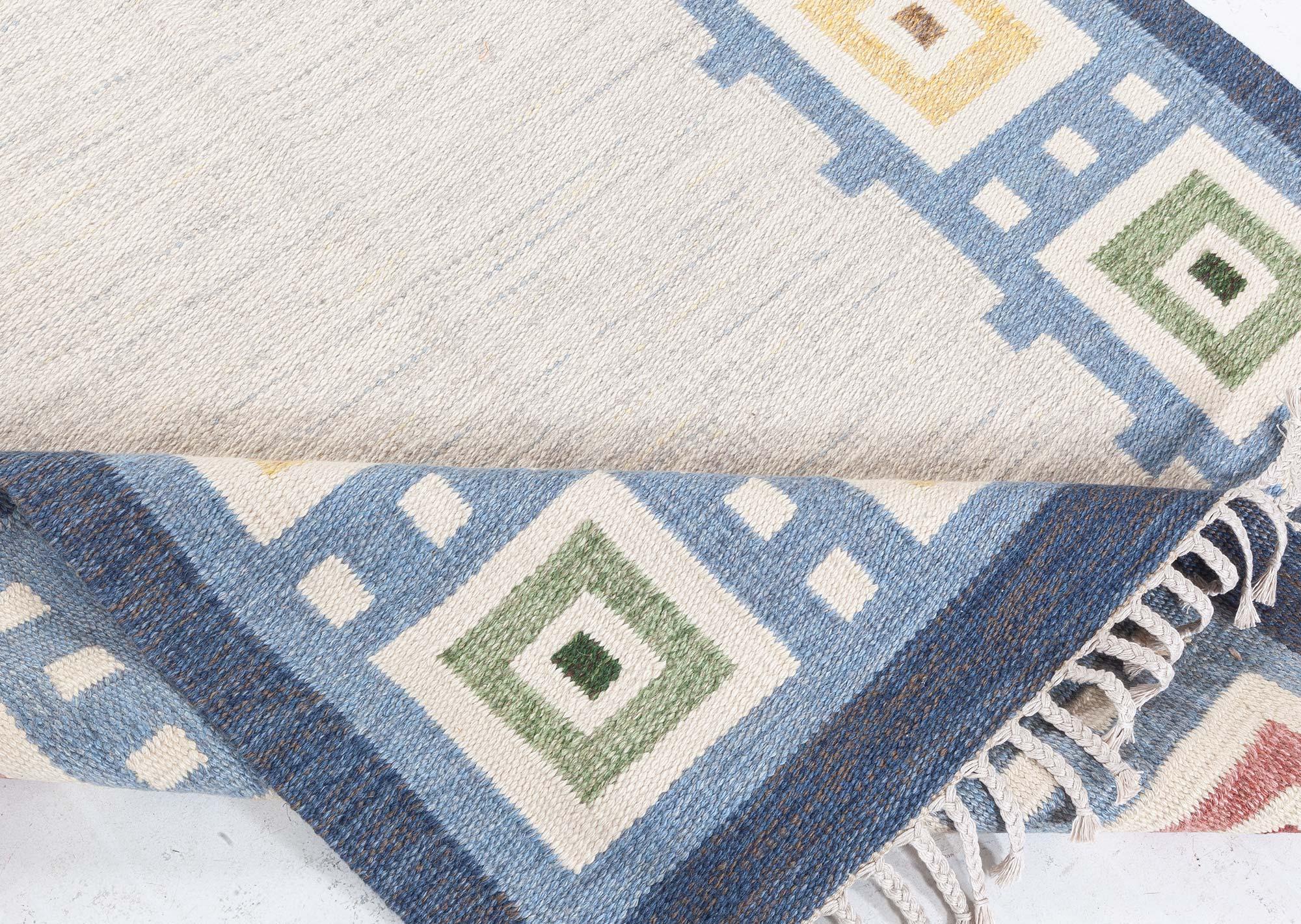 Schwedischer flacher gewebter Vintage-Teppich von Erik Lundberg (Handgewebt) im Angebot