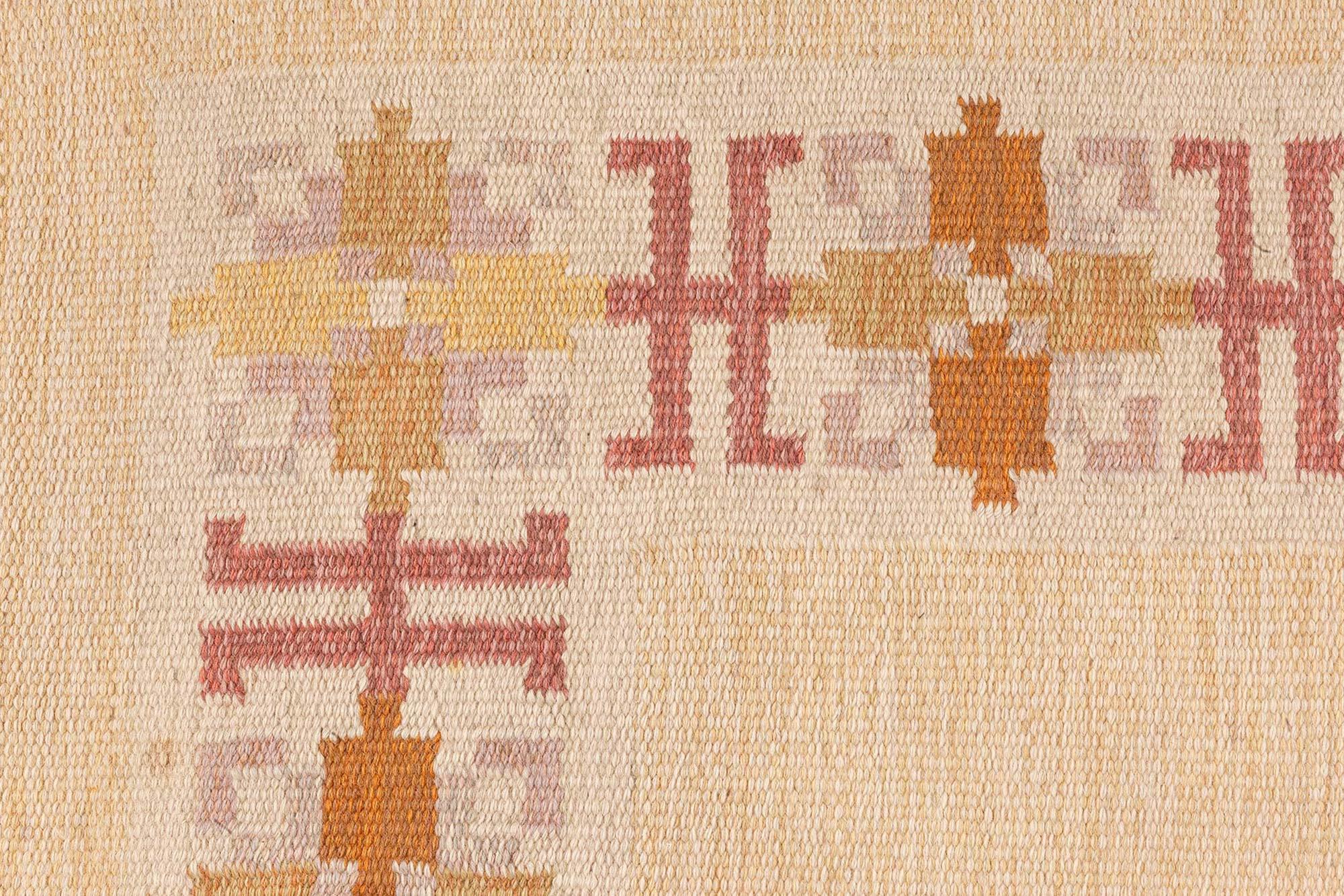 Hand-Woven Vintage Swedish Flat Woven Rug by Fredrik Fiedler For Sale