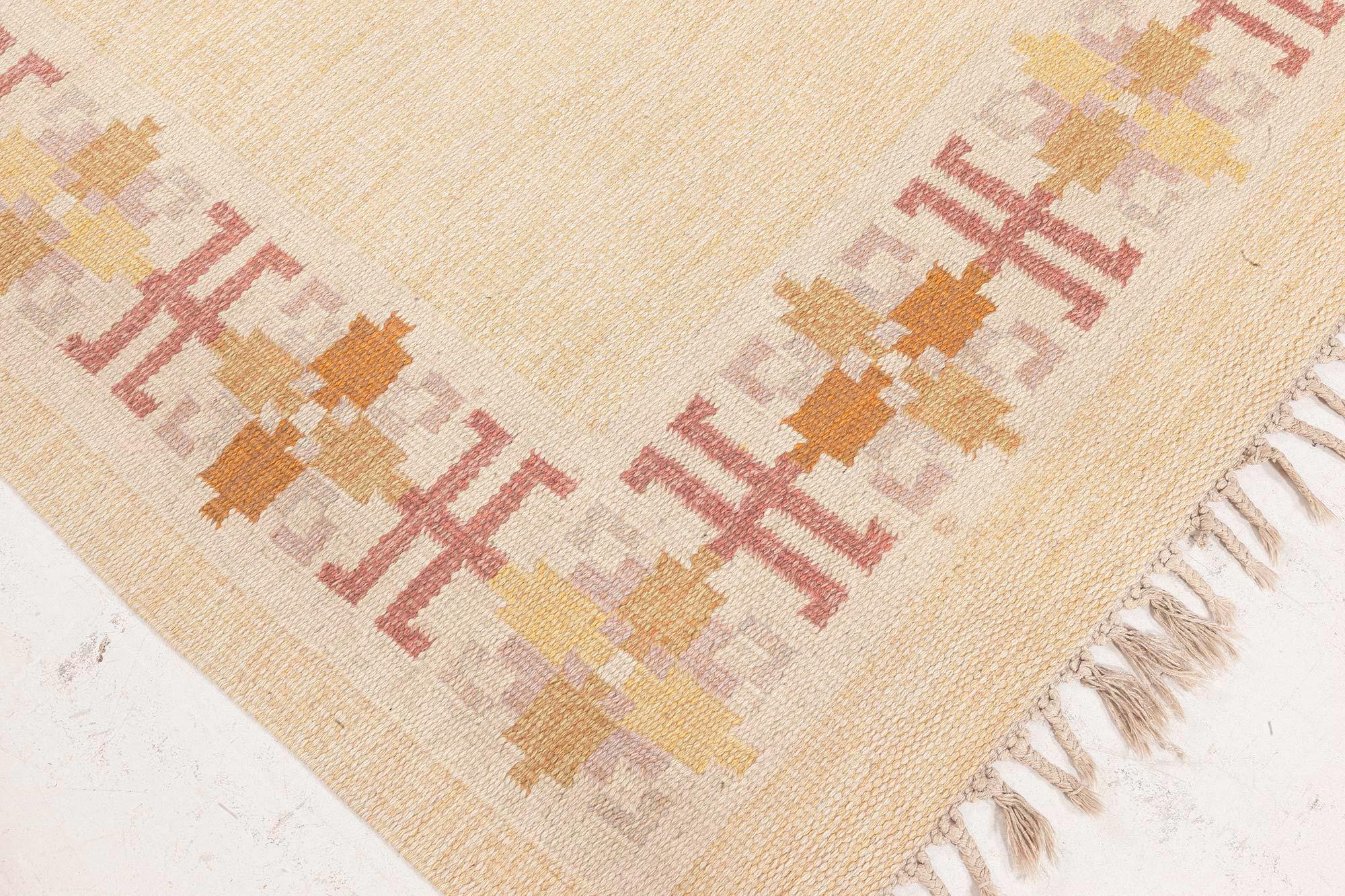 Vintage Swedish Flat Woven Rug by Fredrik Fiedler In Good Condition For Sale In New York, NY