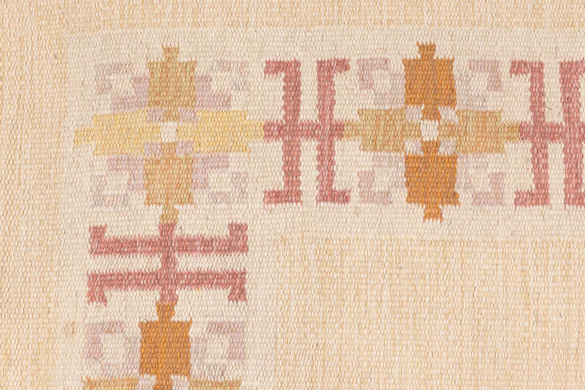 Vintage Swedish Flat Woven Rug by Fredrik Fiedler In Good Condition For Sale In New York, NY