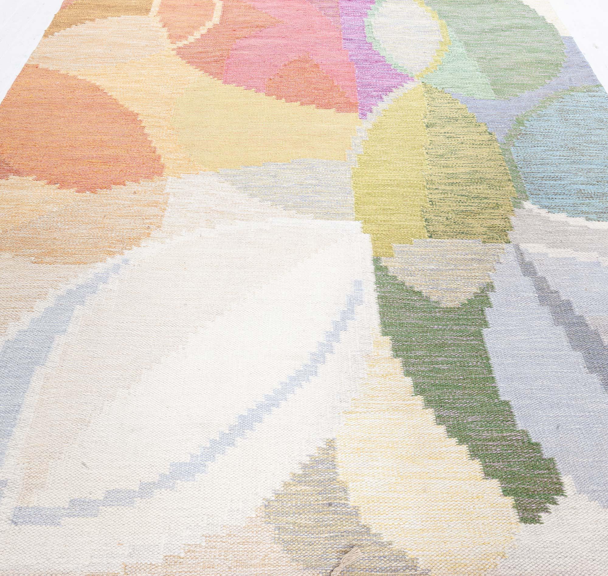 Schwedischer flacher gewebter Vintage-Teppich von Ingegerd Silow
Größe: 6'8
