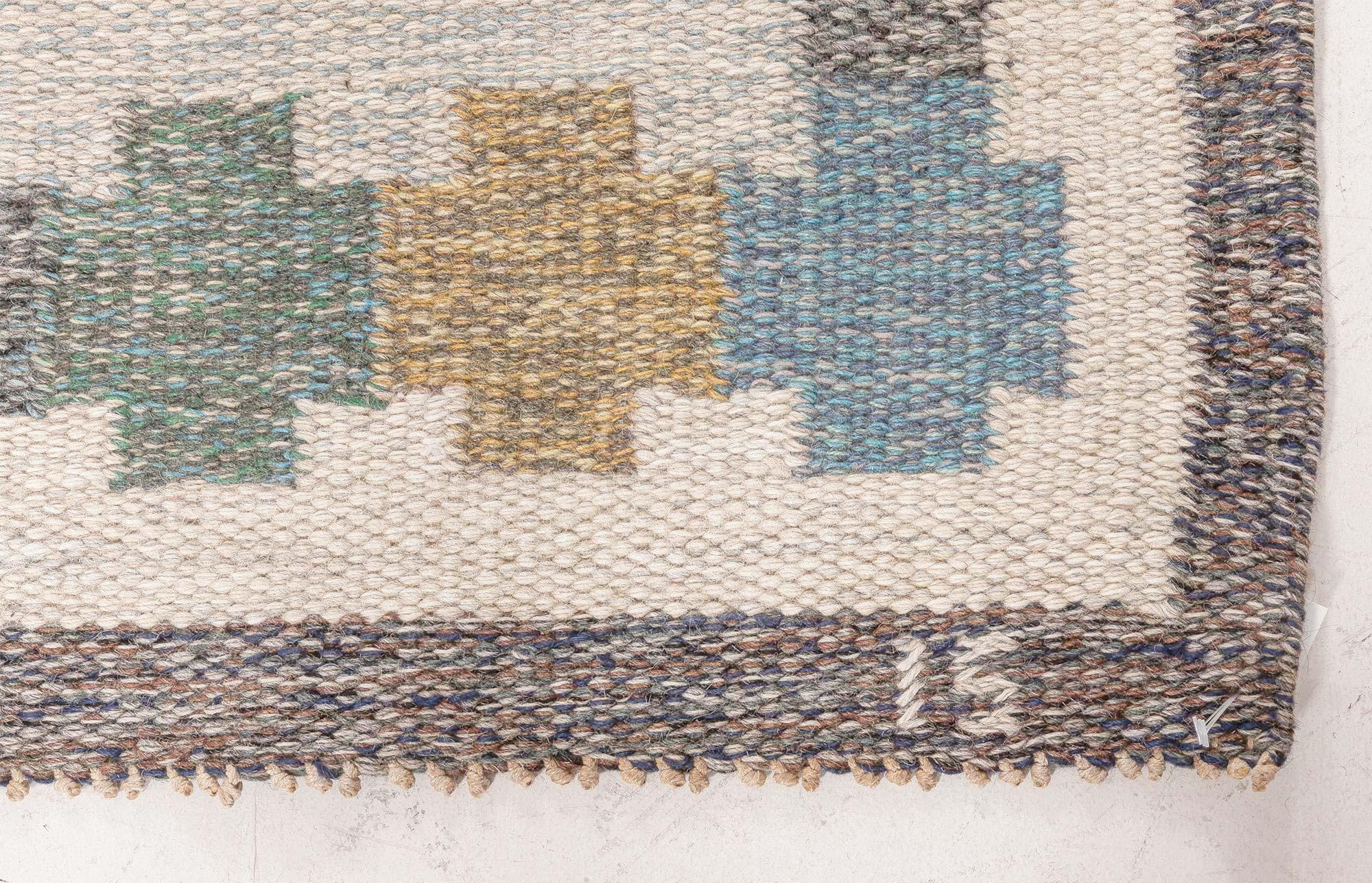 Schwedischer flacher gewebter Vintage-Teppich von Ingegerd Silow (Moderne der Mitte des Jahrhunderts) im Angebot