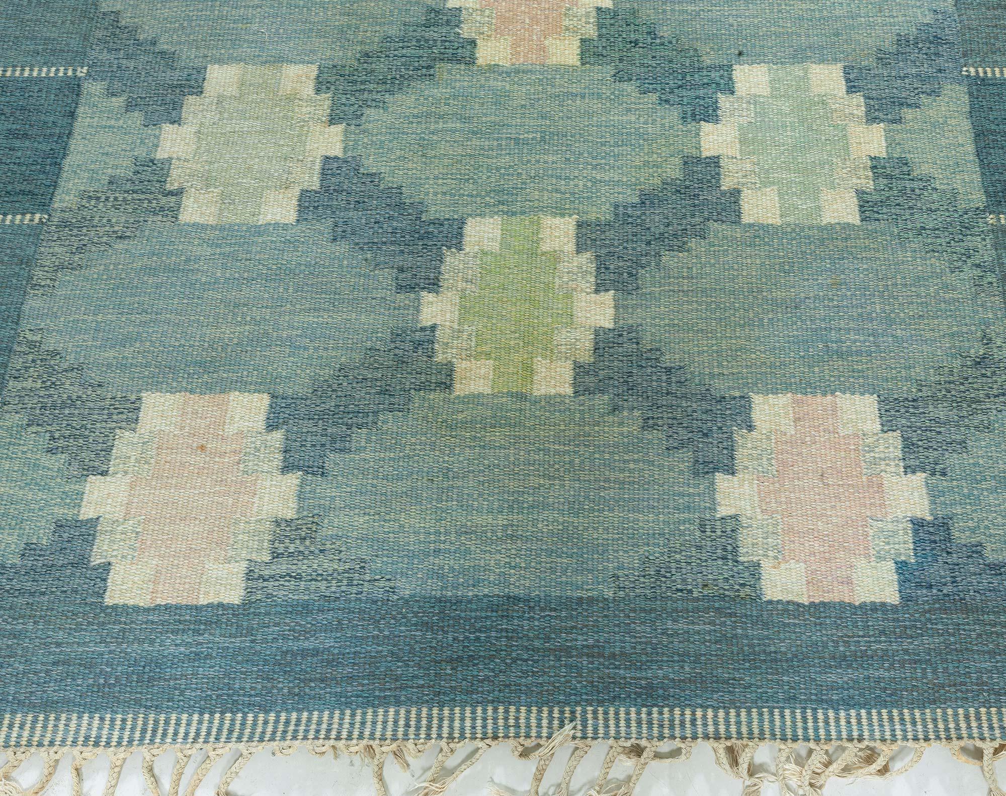 Hand-Woven Vintage Swedish Flat Woven Rug by Ingegerd Silow For Sale