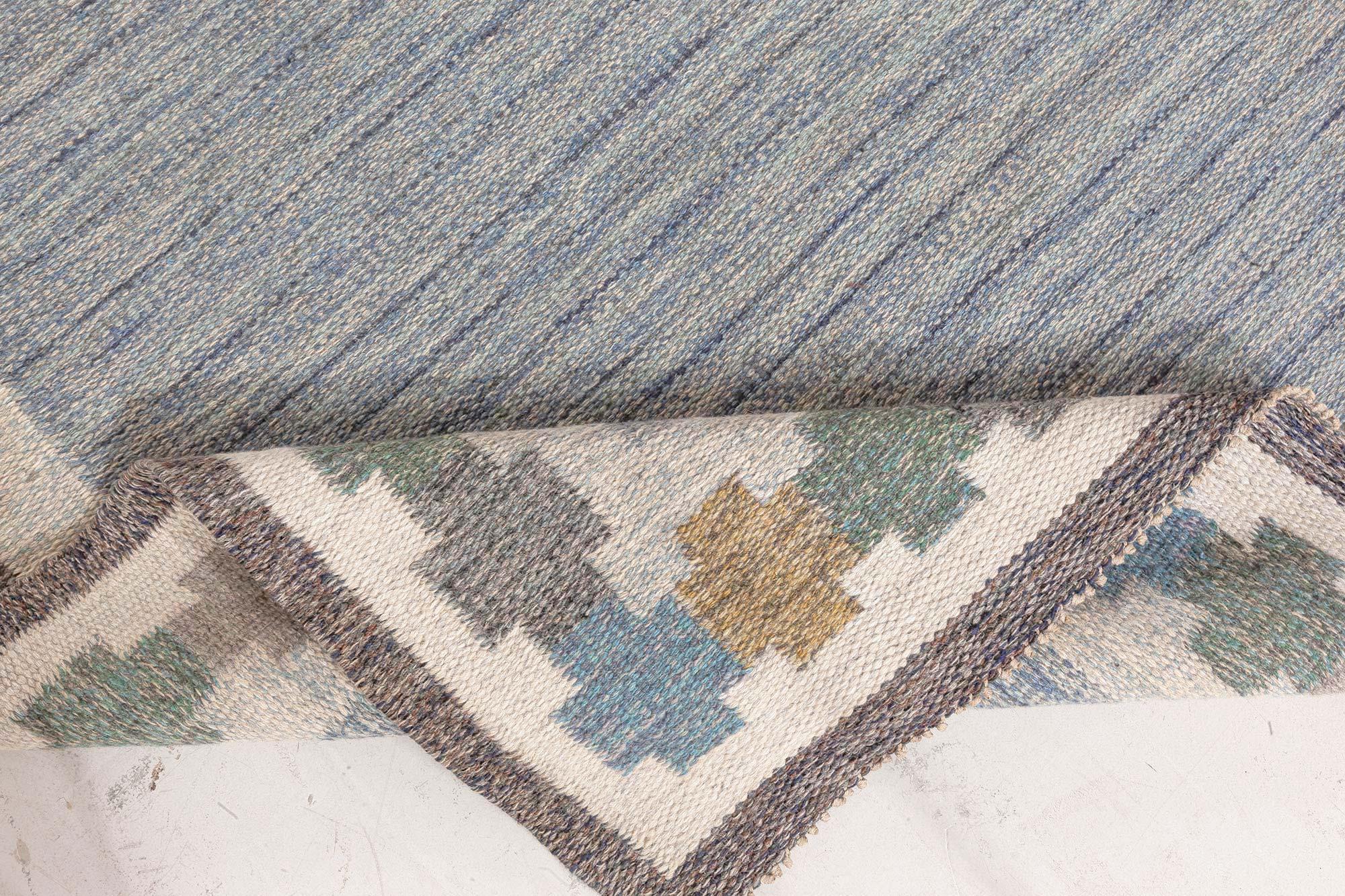 Schwedischer flacher gewebter Vintage-Teppich von Ingegerd Silow (Wolle) im Angebot