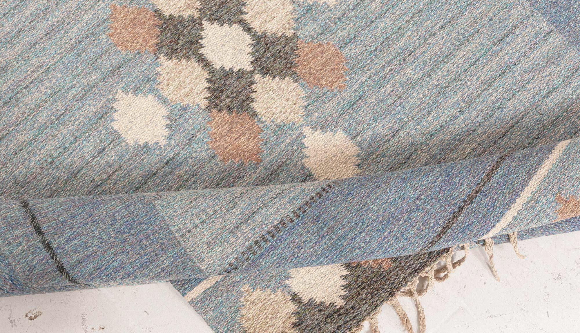 Wool Vintage Swedish Flat Woven Rug by Ingegerd Silow For Sale