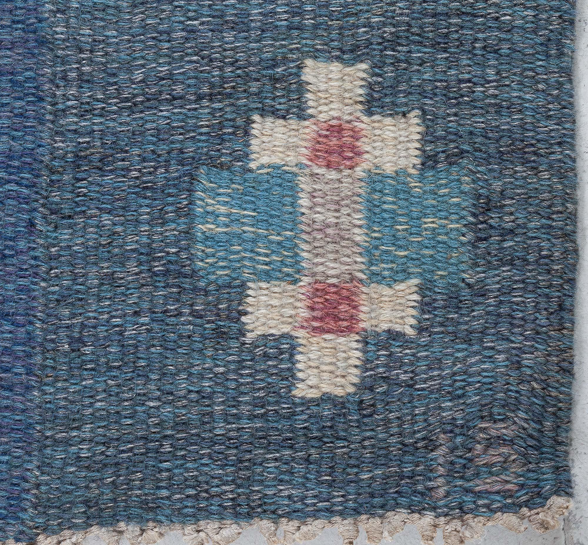 20th Century Vintage Swedish Flat Woven Rug by Ingegerd Silow For Sale
