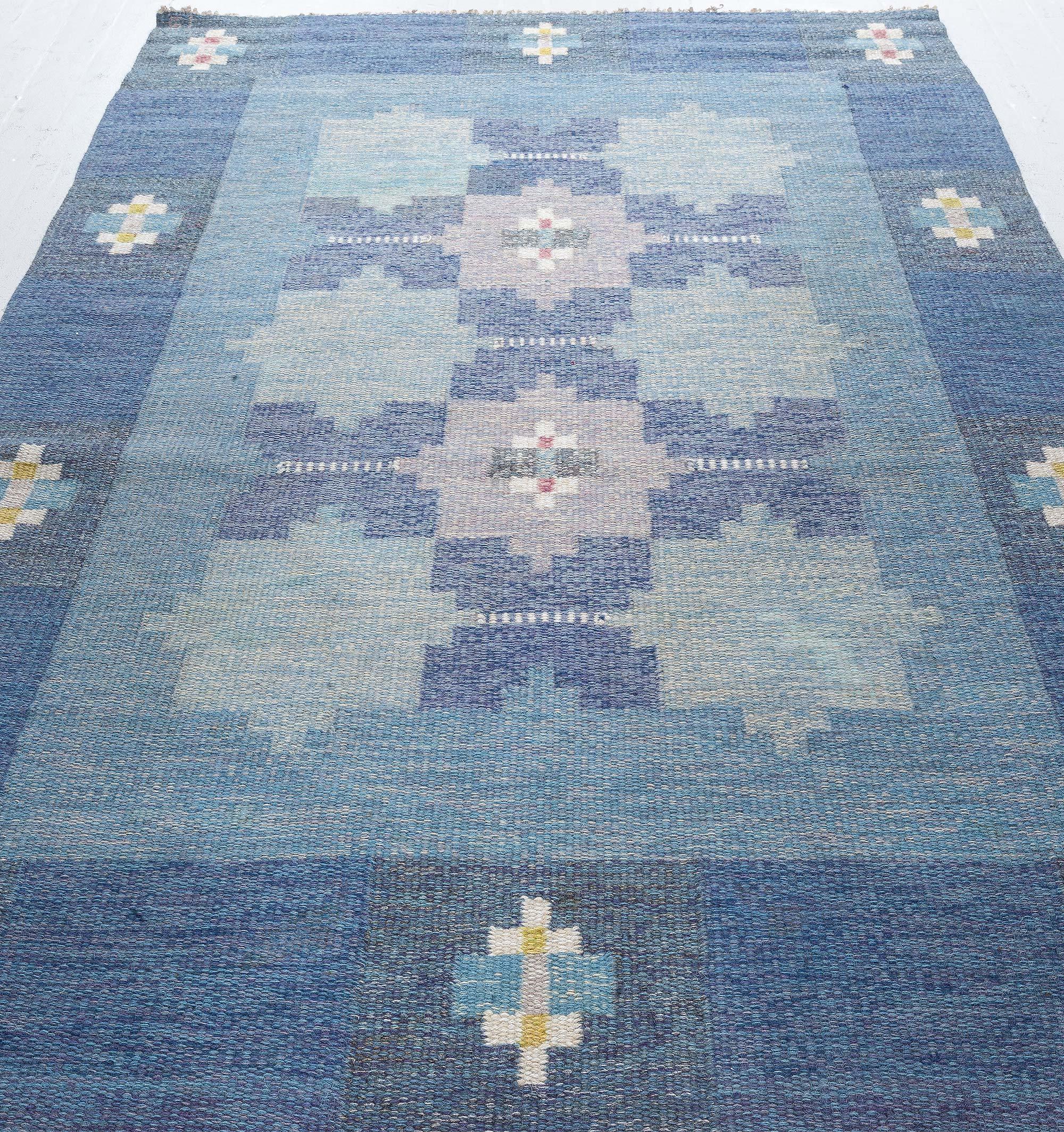 Schwedischer flacher gewebter Vintage-Teppich von Ingegerd Silow (Wolle) im Angebot