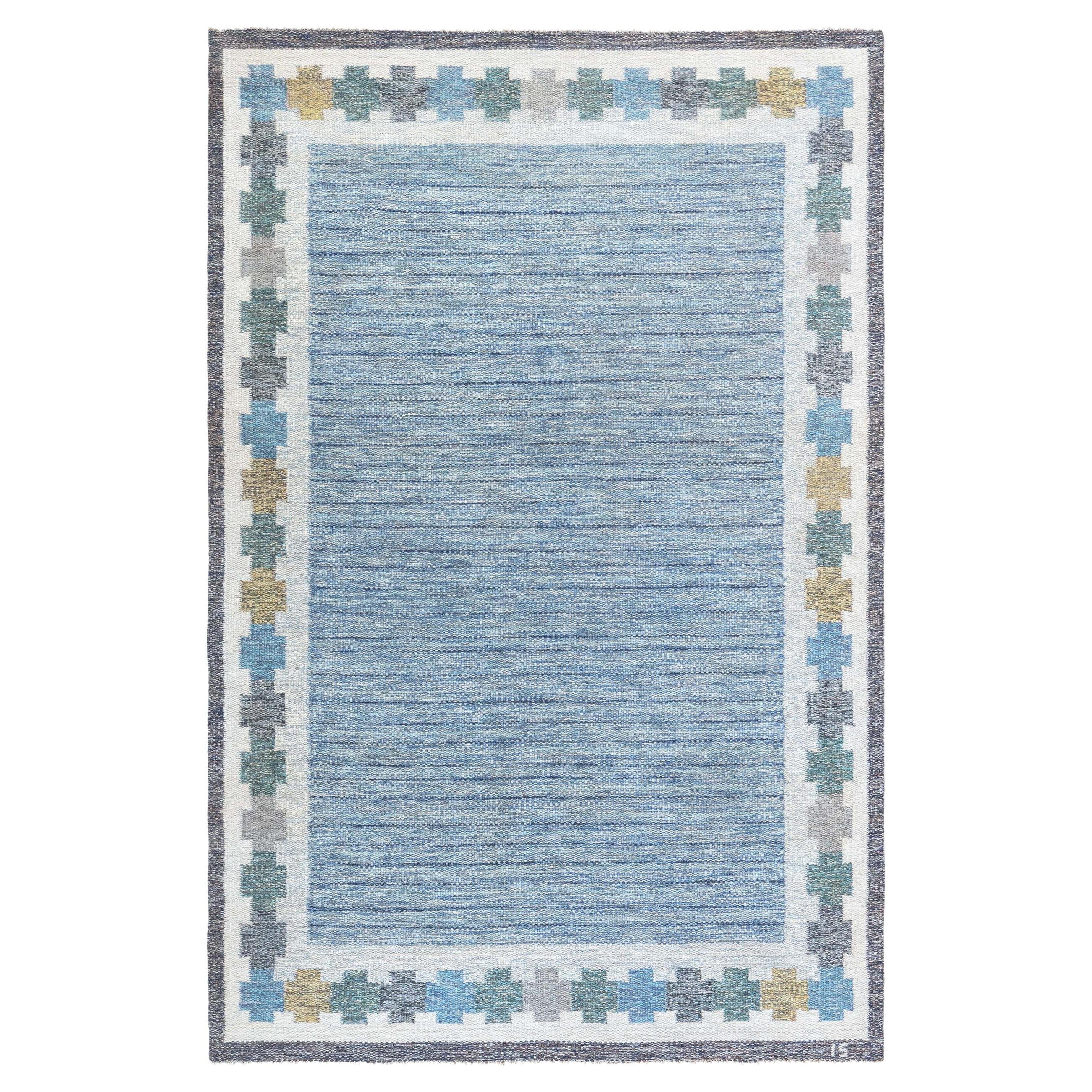 Vintage Swedish Flat Woven Rug by Ingegerd Silow For Sale