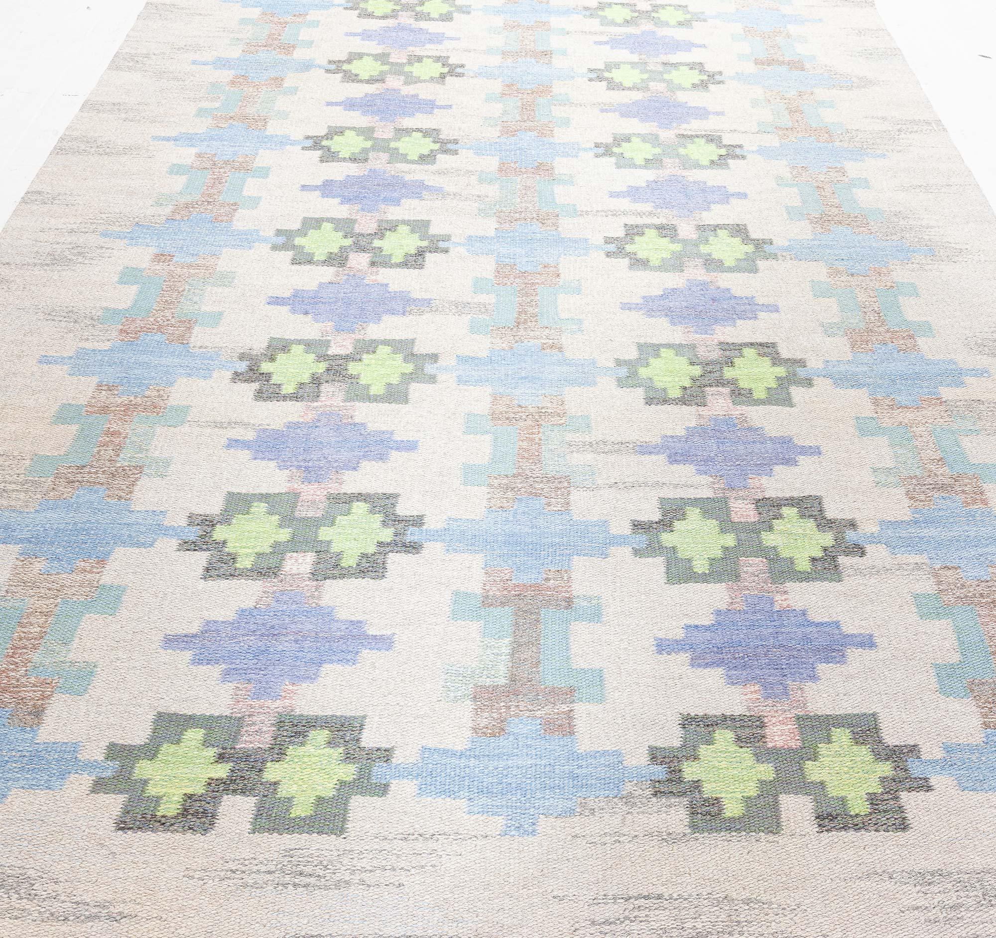 Hand-Woven Vintage Swedish Flat Woven Rug by Judith Johansson For Sale