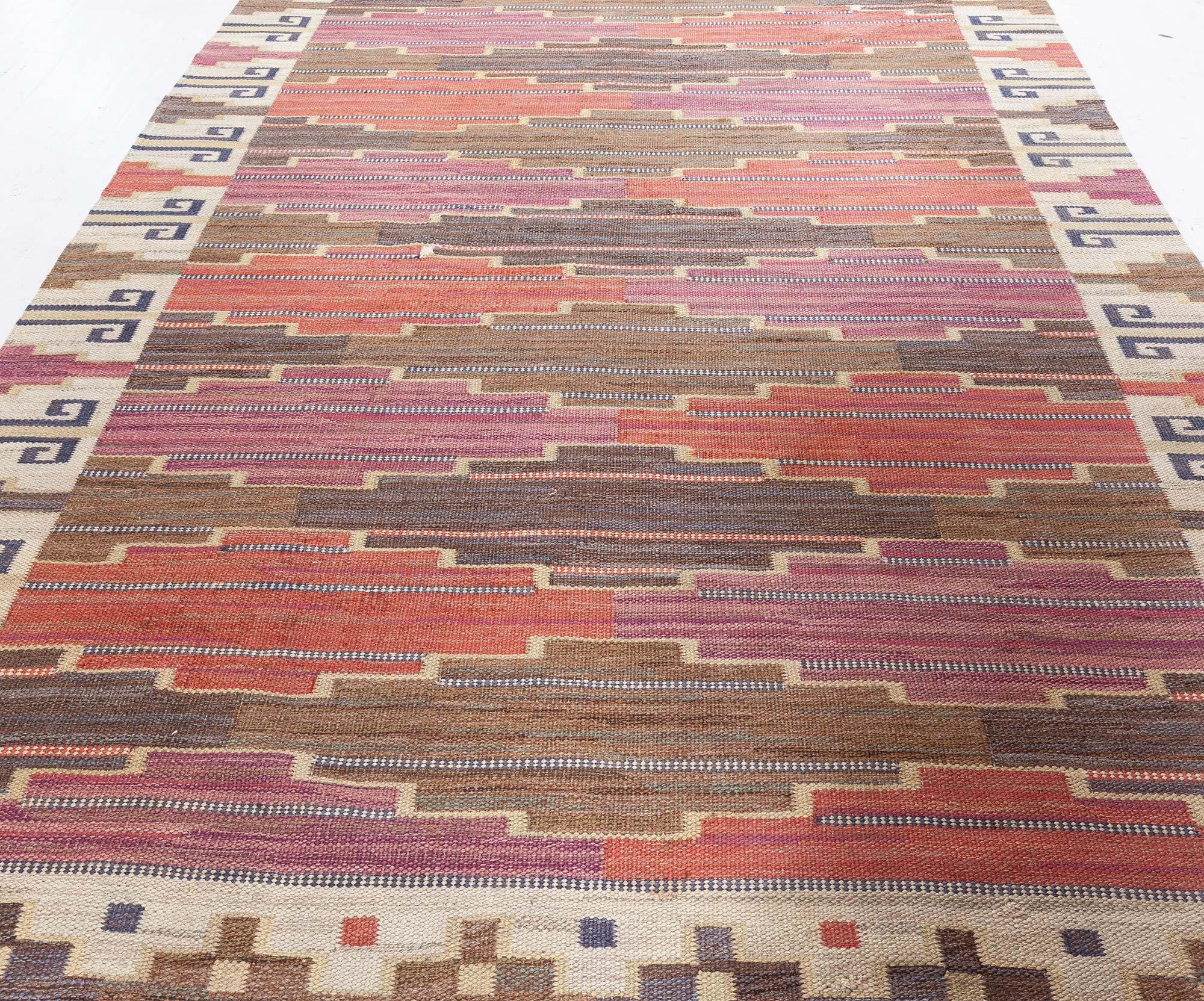 Hand-Woven Vintage Swedish Flat Woven Rug by Marta Maas Fjetterstrom