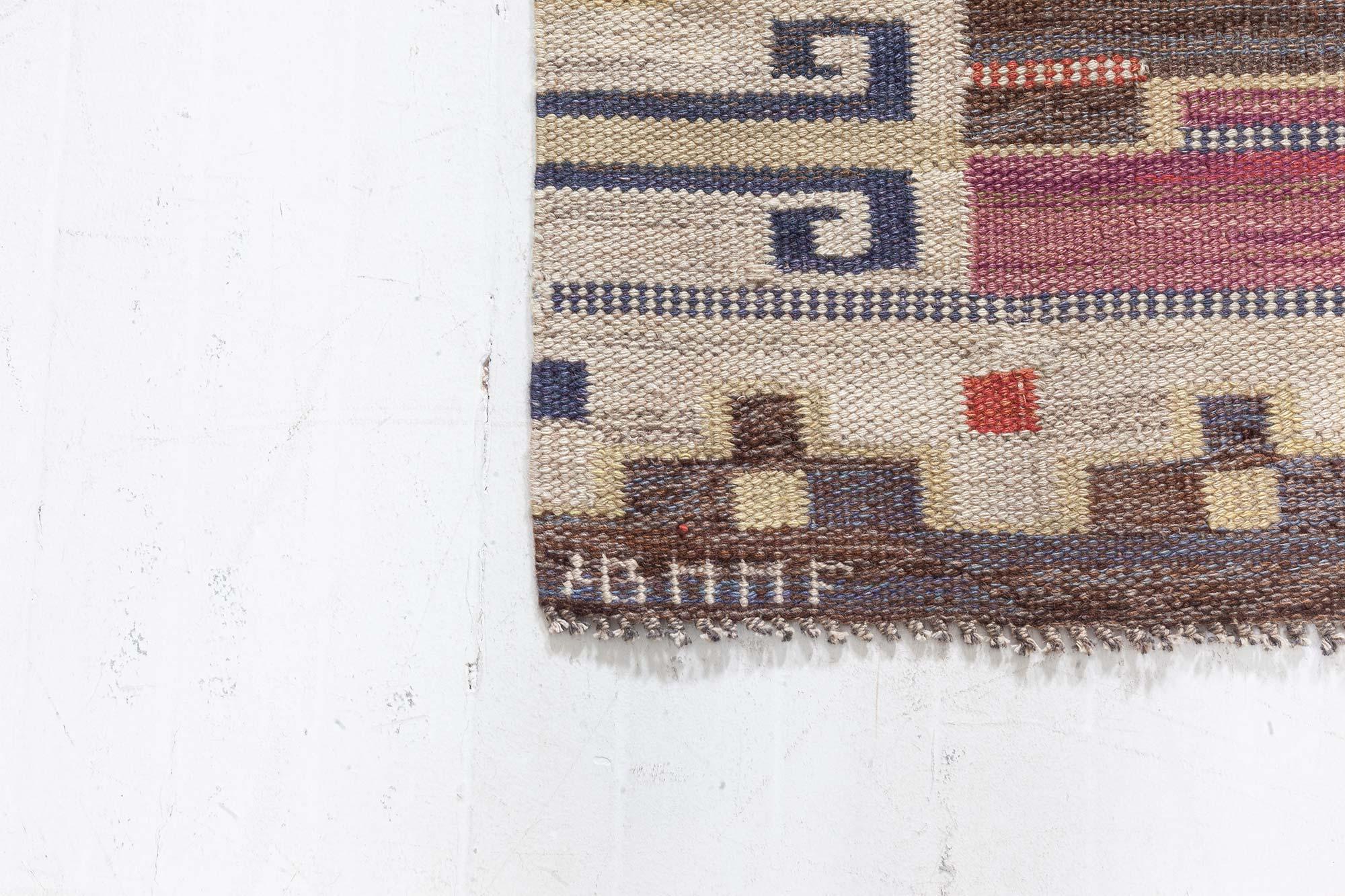 Vintage Swedish Flat Woven Rug by Marta Maas Fjetterstrom 1
