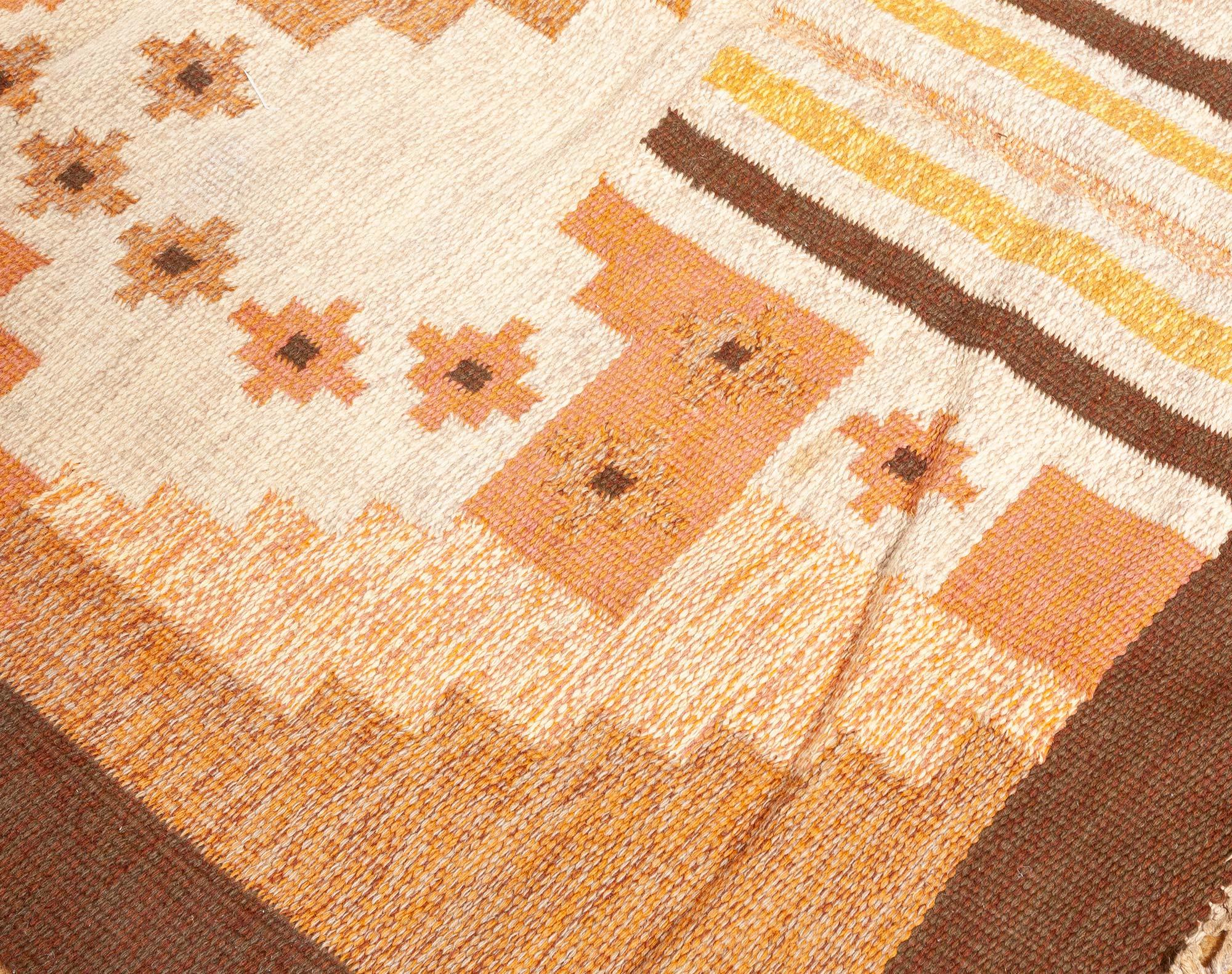 Vintage Swedish Flat Woven Rug by Mary Sanberg 'MS' In Good Condition For Sale In New York, NY