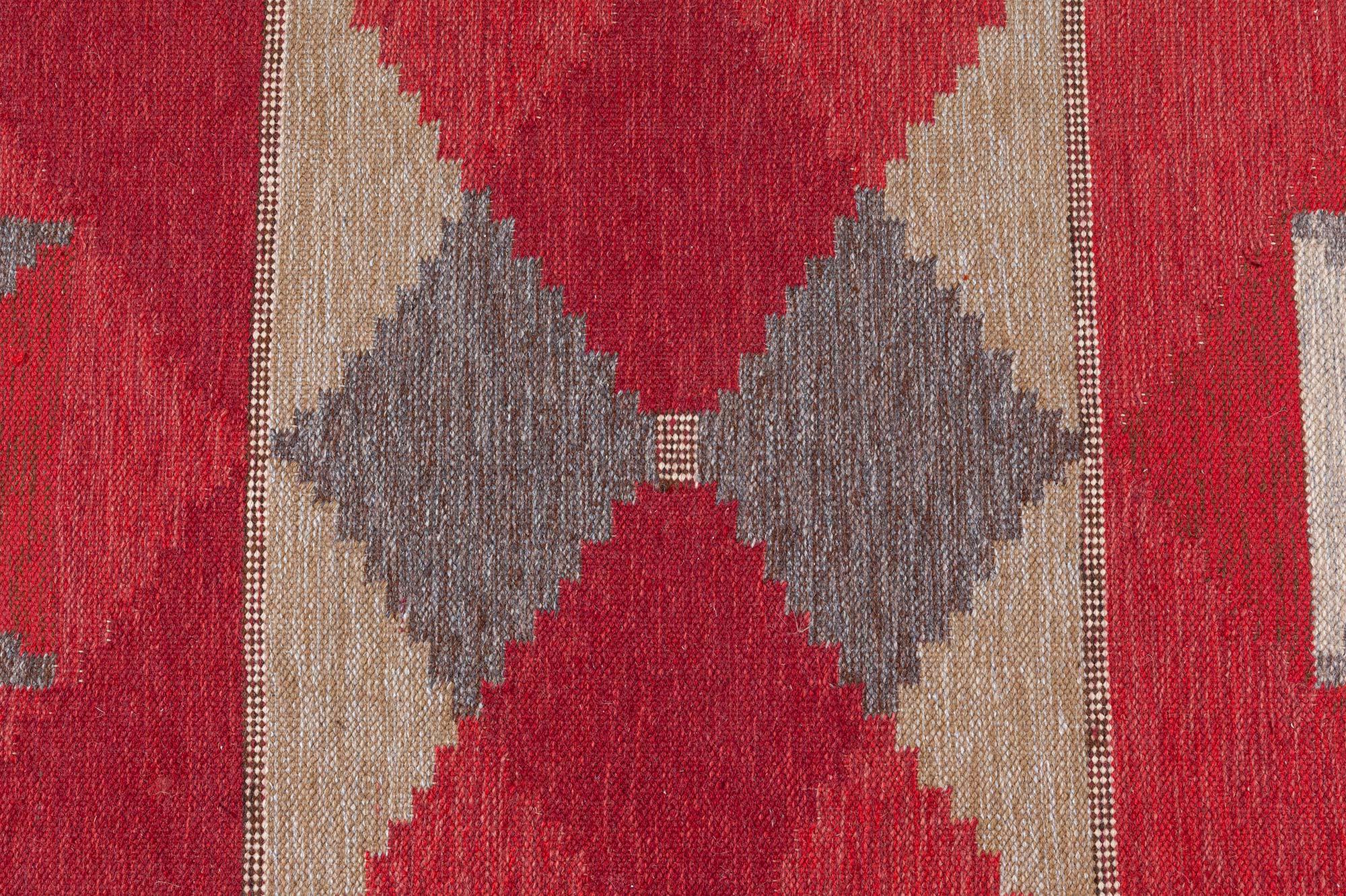Hand-Woven Vintage Swedish Flat Woven Rug by Rakel Carlander For Sale