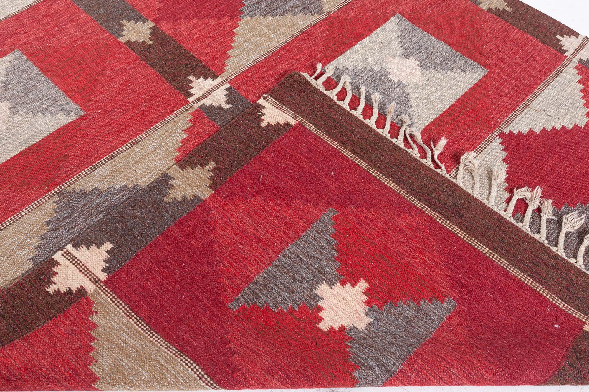 Vintage Swedish Flat Woven Rug by Rakel Carlander In Good Condition For Sale In New York, NY
