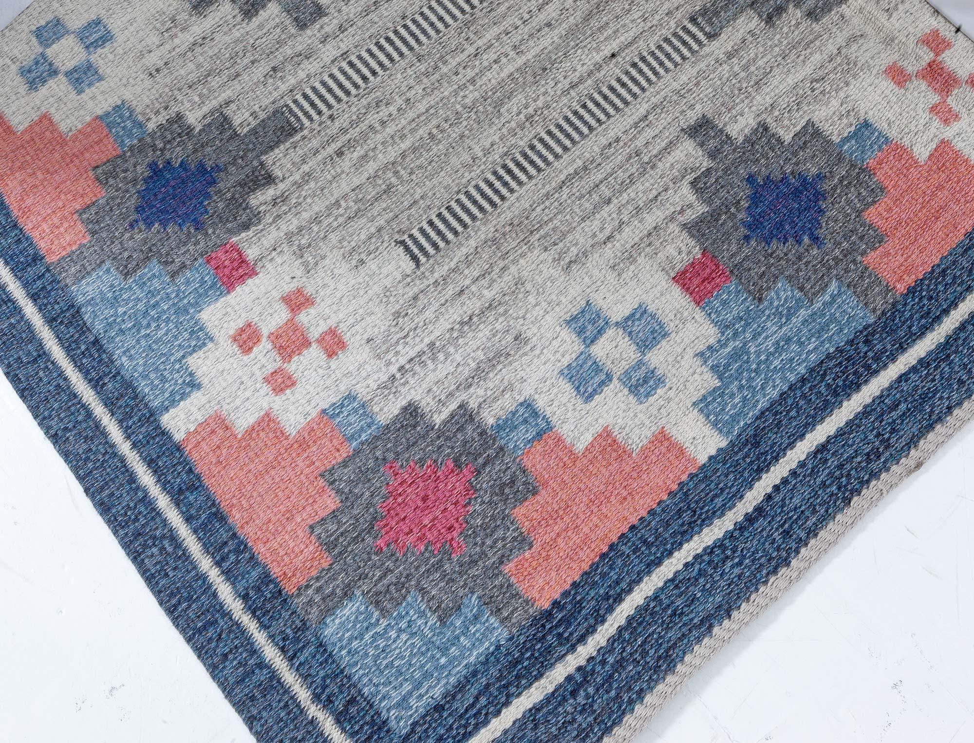 Vintage Swedish Flat Woven Rug by Ulla Parkdahl In Good Condition For Sale In New York, NY