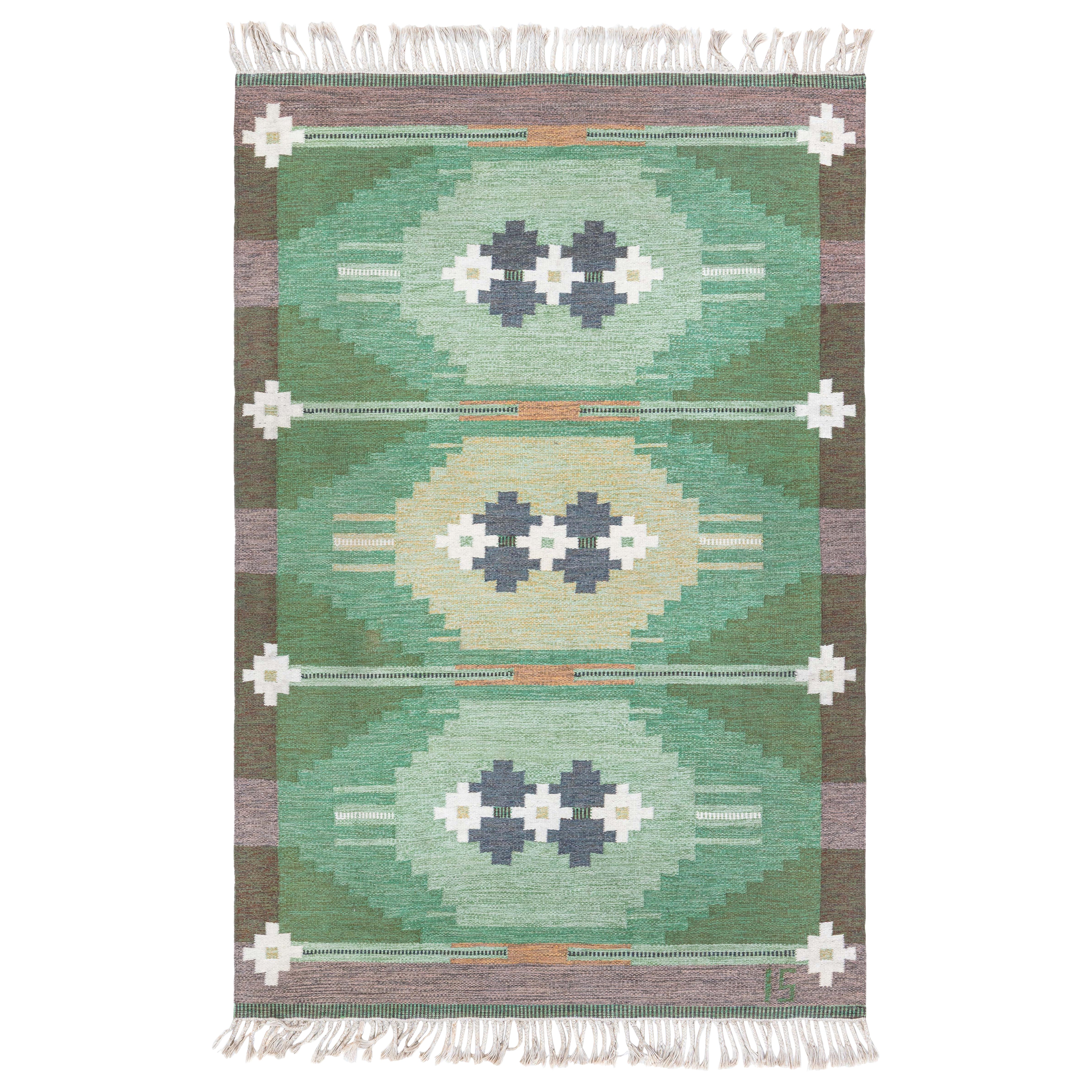 Schwedischer flacher gewebter Vintage-Teppich Doris Leslie Blau