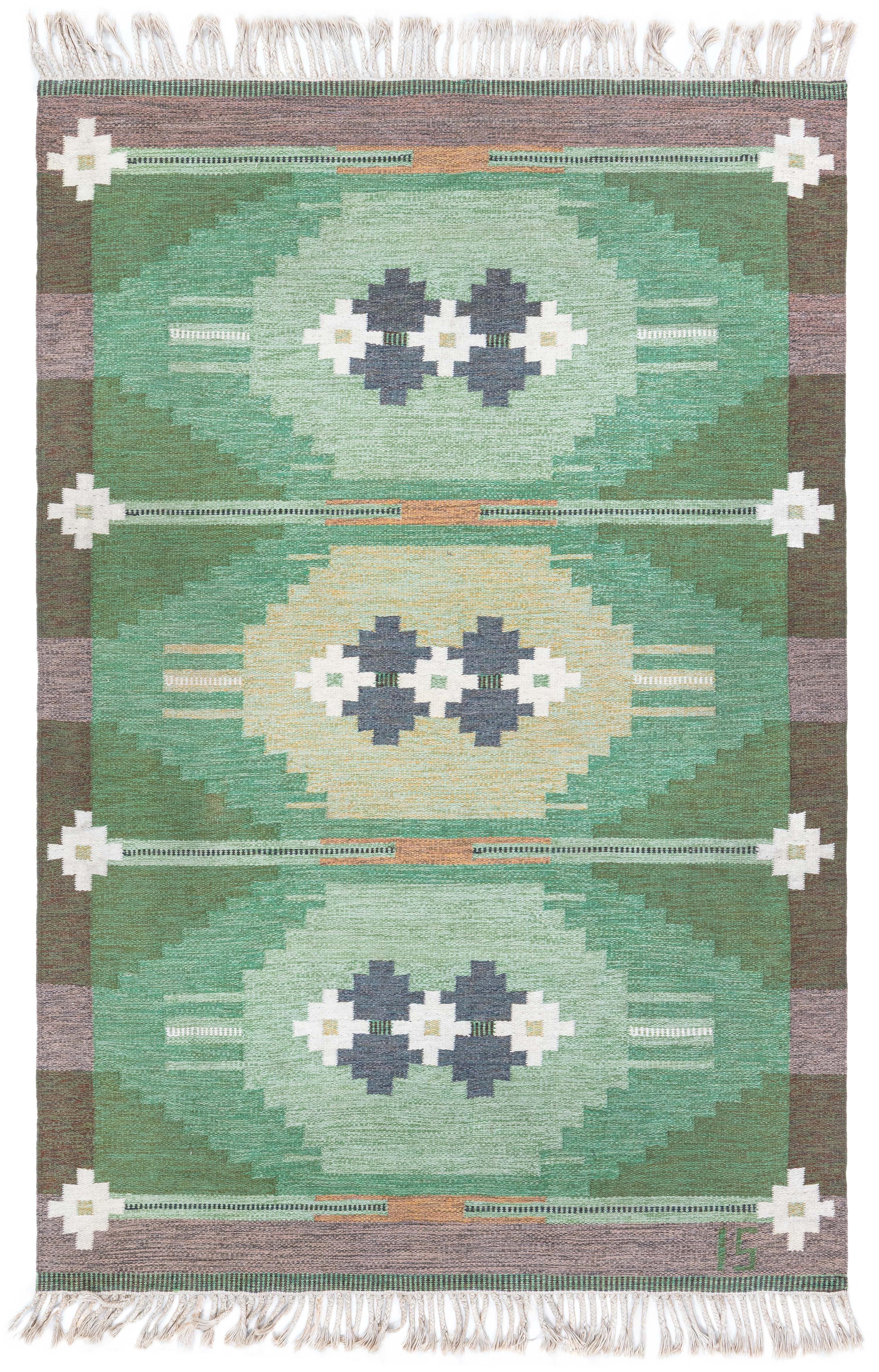 Tappeto svedese vintage a tessitura piatta Doris Leslie Blau