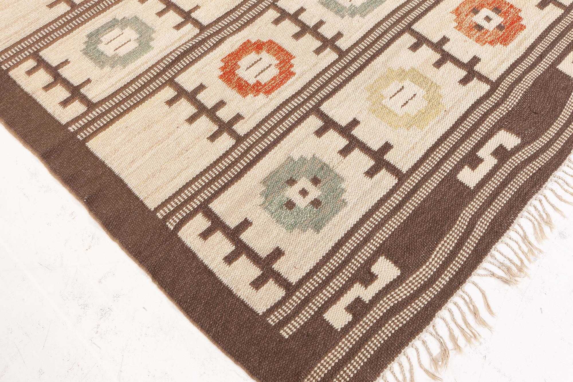 Hand-Woven Vintage Swedish Flat Woven Rug For Sale