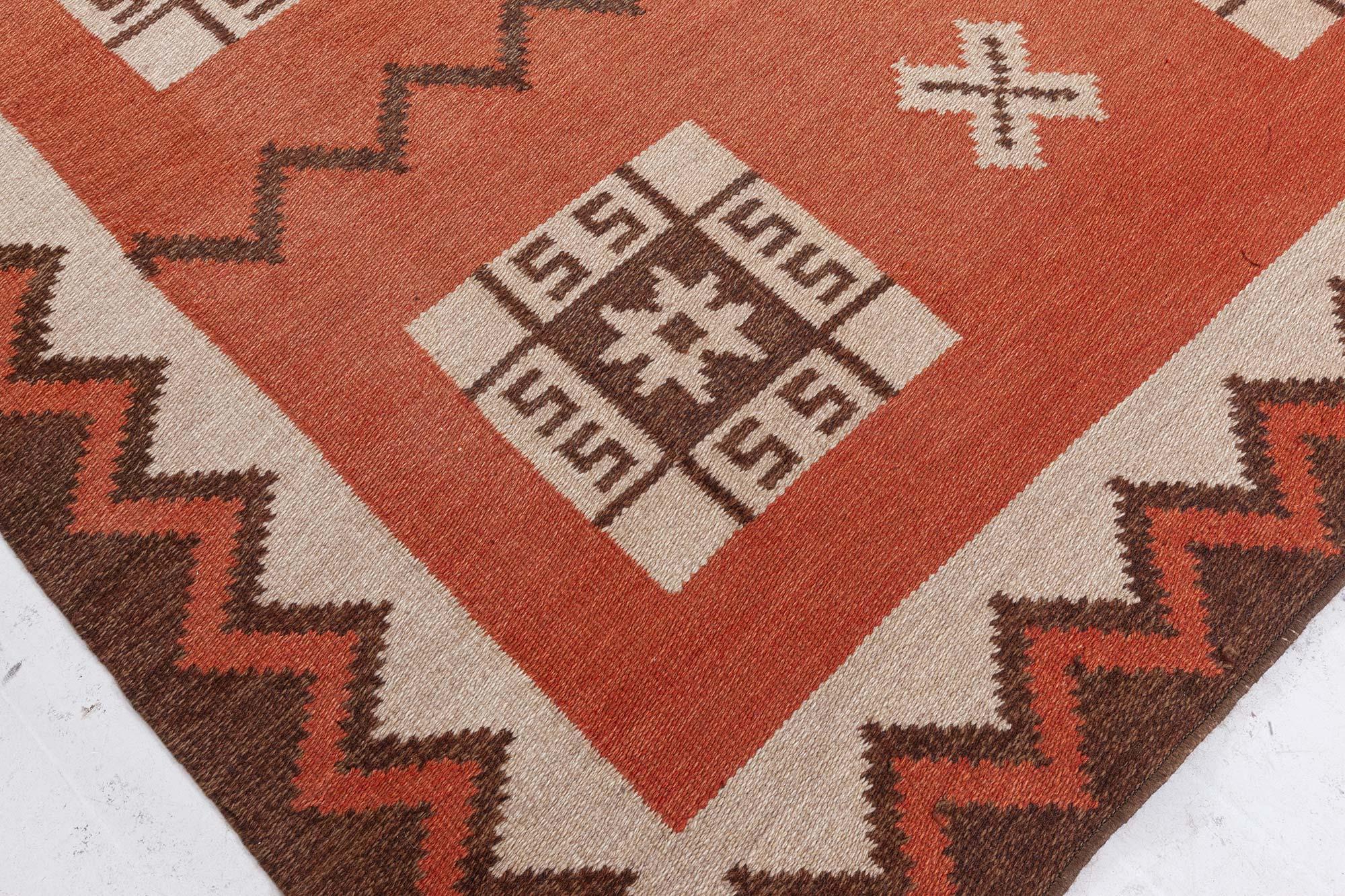 Vintage Swedish Flat Woven Rug In Good Condition For Sale In New York, NY