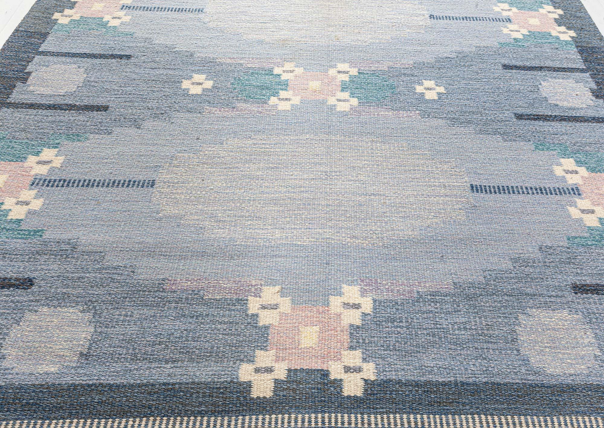 Vintage Schwedisch flach gewebter Teppich Signiert von Ingegerd Silow
Größe: 6'5