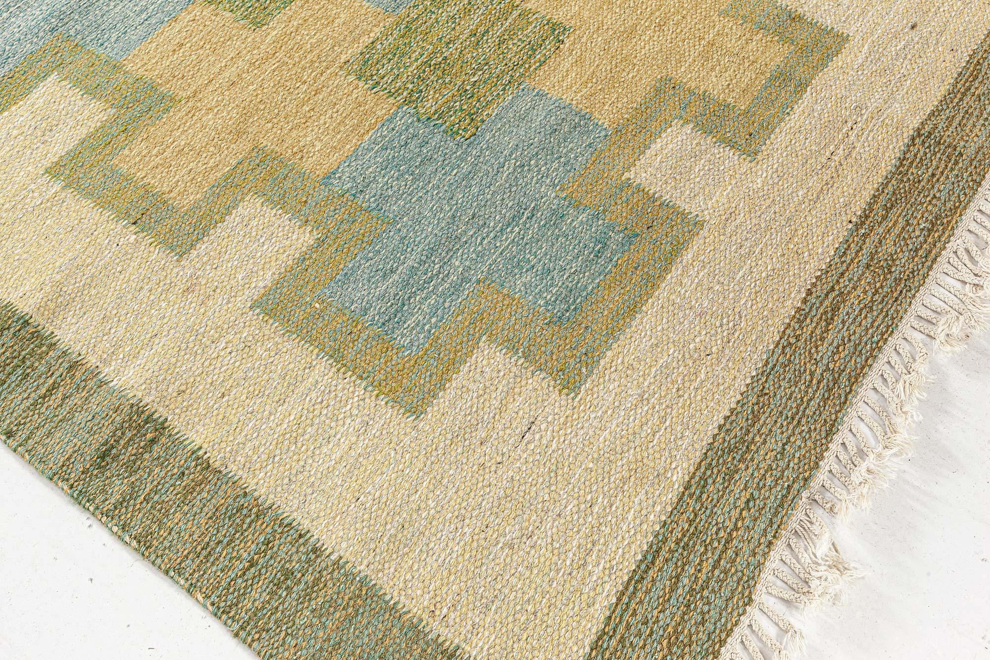 Hand-Knotted Vintage Swedish Flat Woven Rug Signed 'KP' For Sale