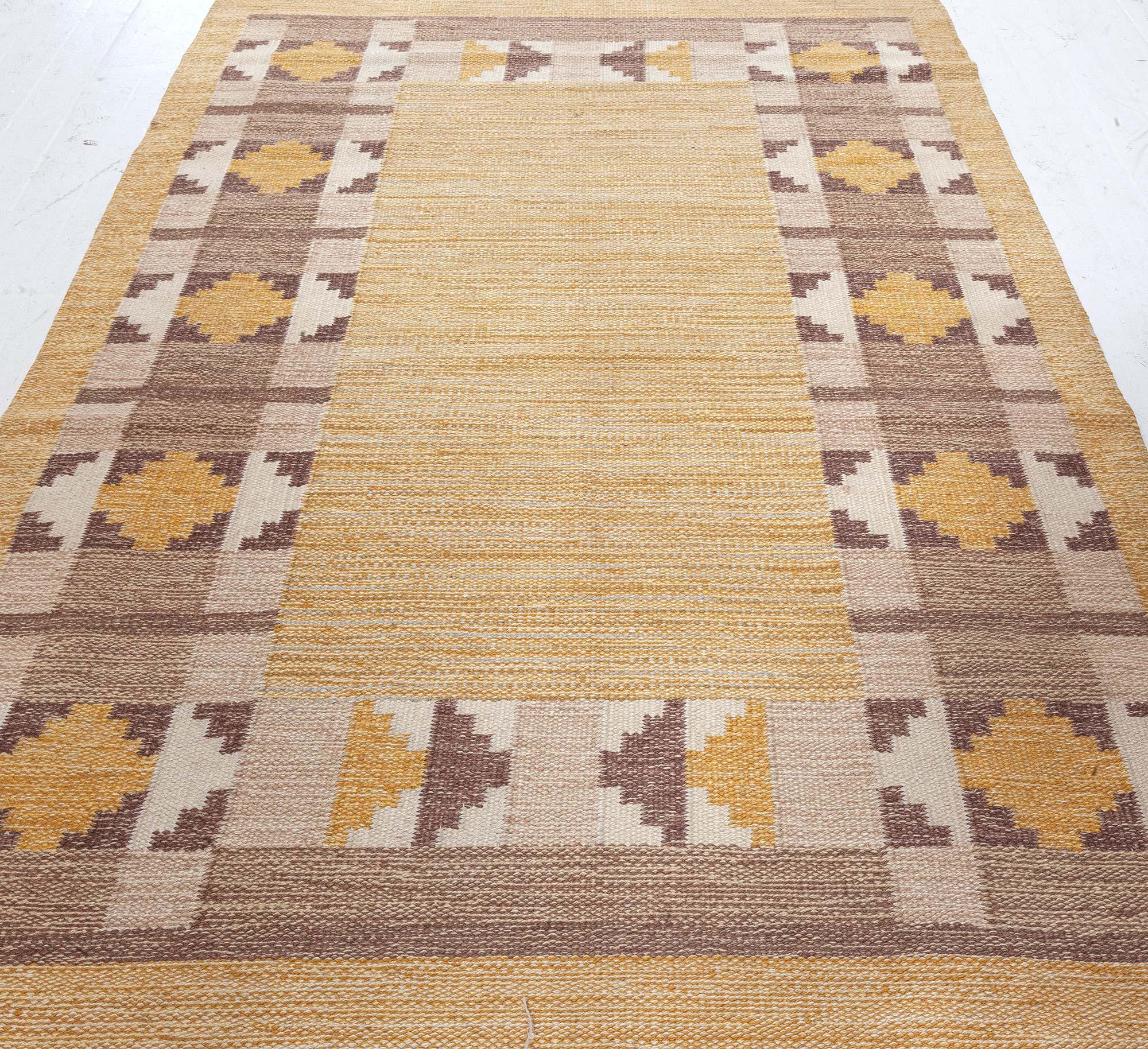Mid-Century Modern Vintage Swedish Flat Woven Rug Signed with Initial (JR) For Sale