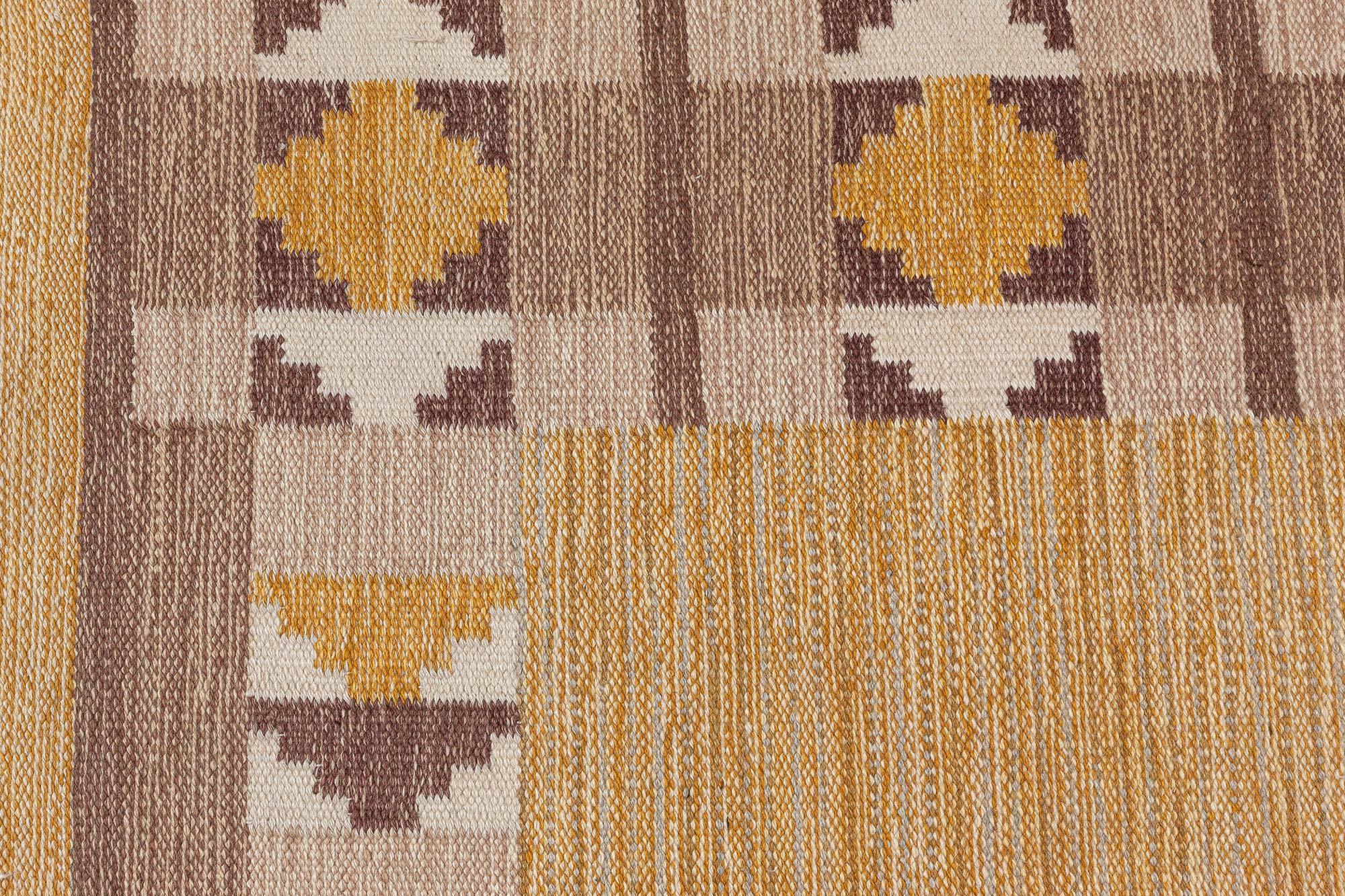 Vintage Swedish Flat Woven Rug Signed with Initial (JR) In Good Condition For Sale In New York, NY