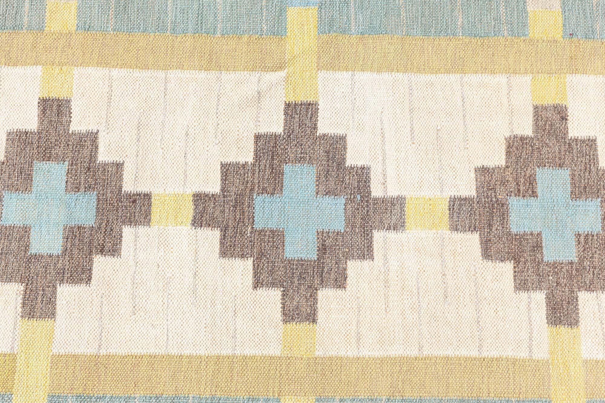 Hand-Woven Vintage Swedish Flat Woven Rug Signed With Initials GS For Sale