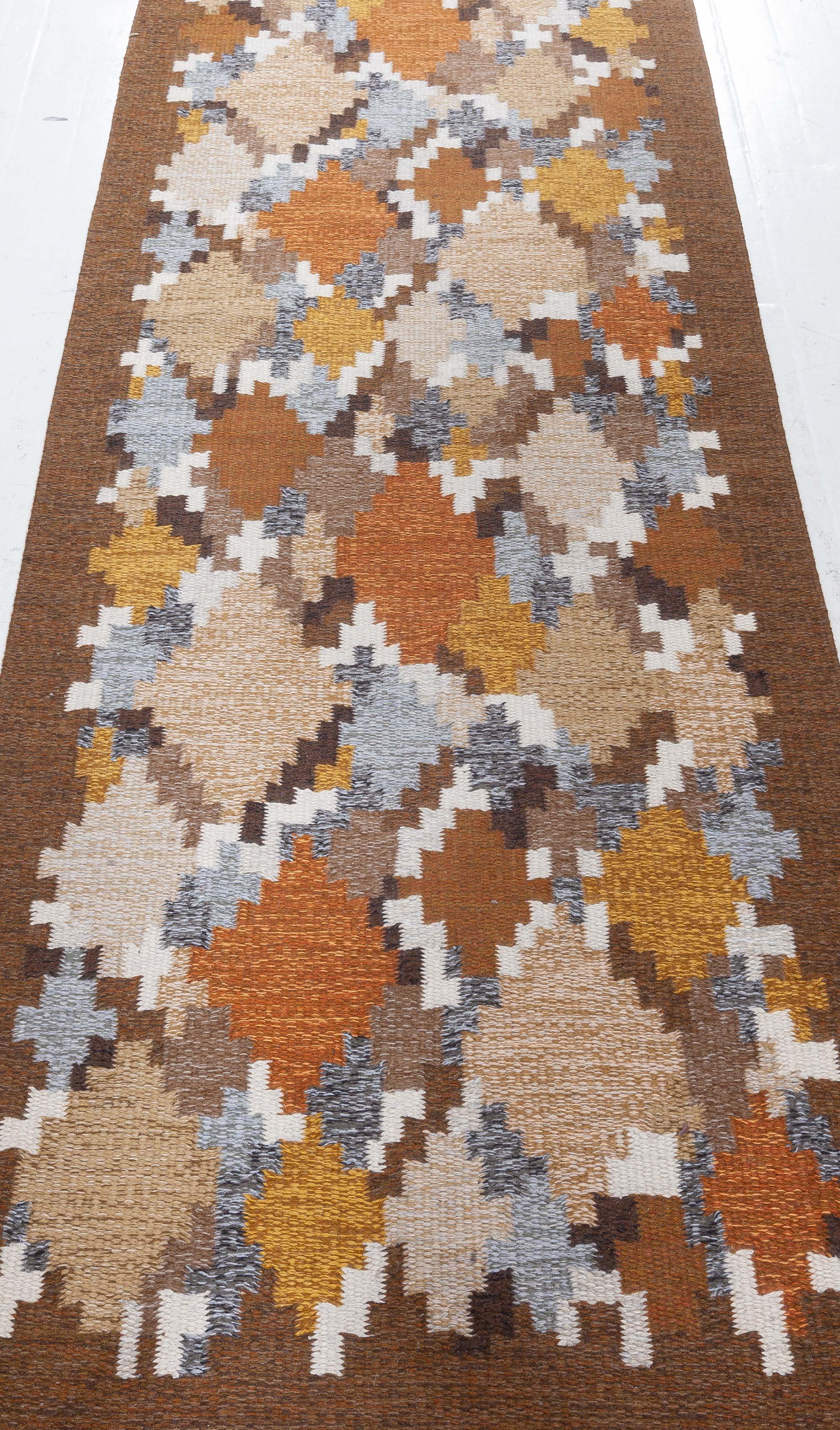 Vintage Swedish Flat Woven Runner by Ingegerd Silow In Good Condition For Sale In New York, NY