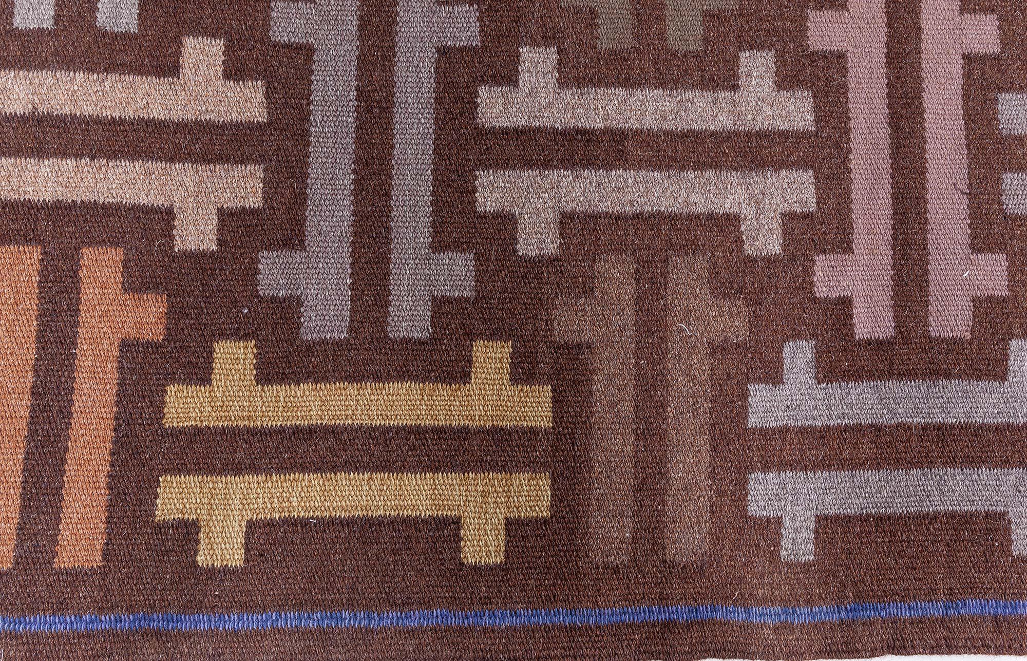 Hand-Knotted Vintage Swedish Flat Woven Runner Doris Leslie Blau For Sale