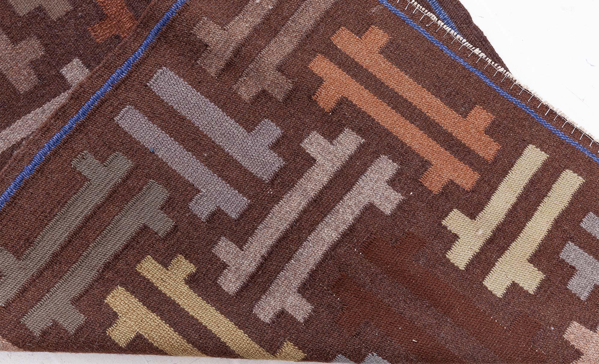 Wool Vintage Swedish Flat Woven Runner Doris Leslie Blau For Sale