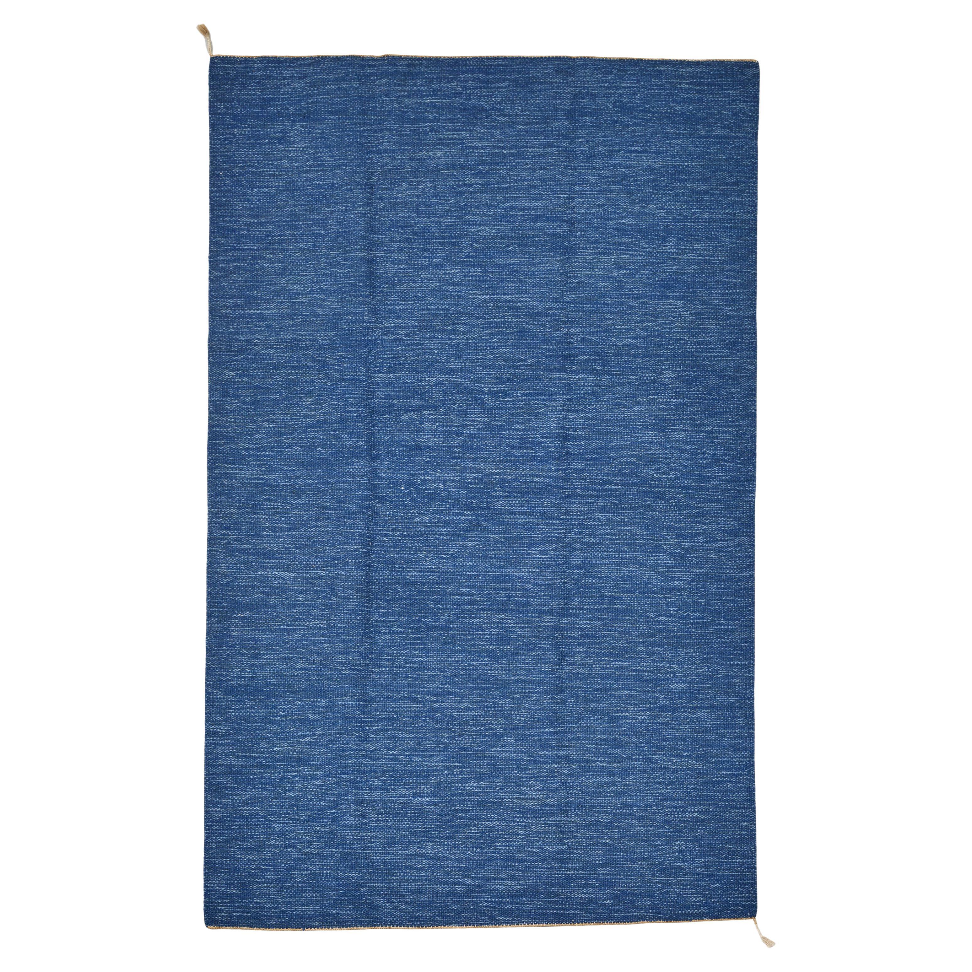 Vintage Swedish Flatware Azure Blue Rug, 1960
s