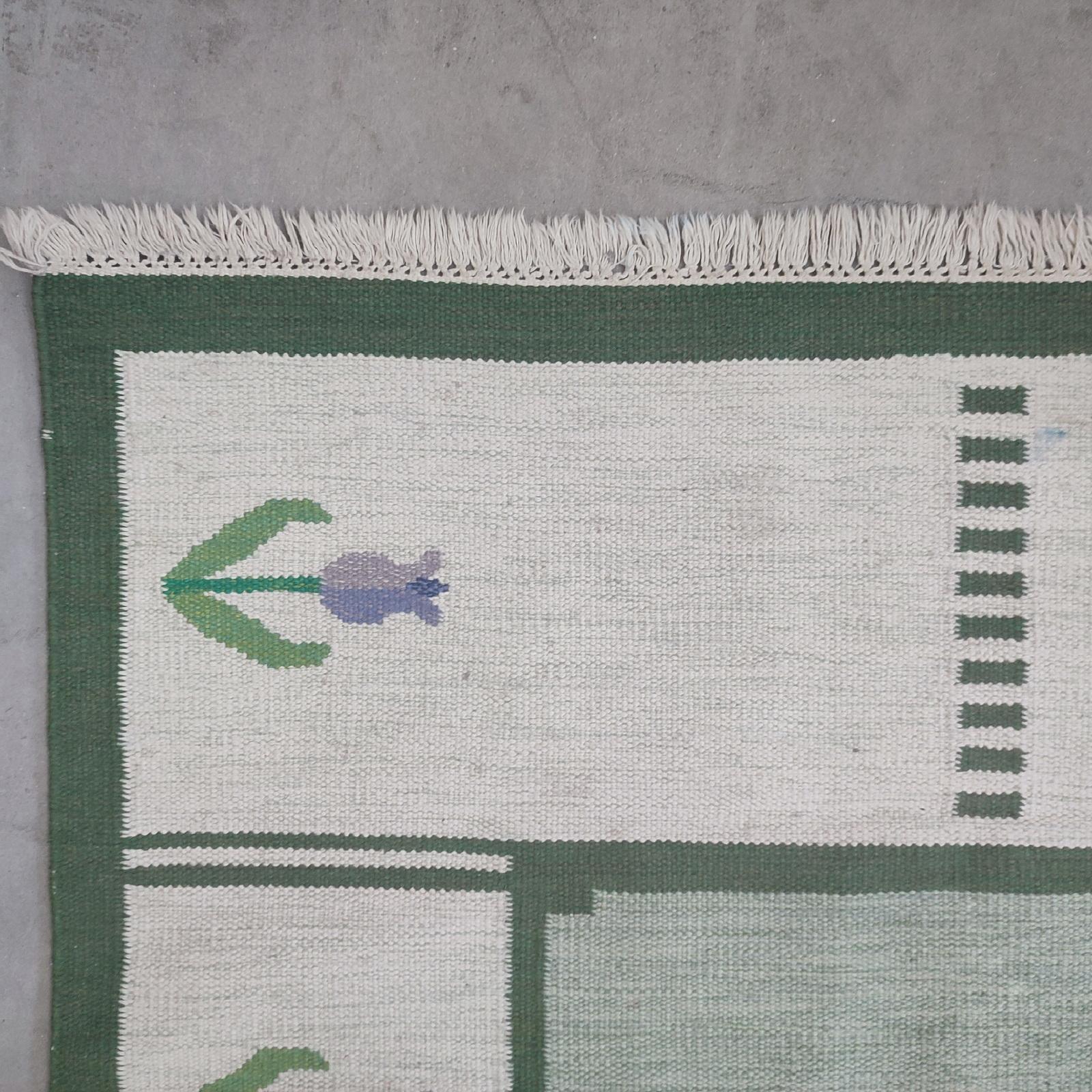 Vintage Swedish Flatweave Rollakan Carpet Tulip Decor 1