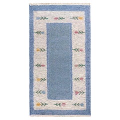 Vintage Swedish Flatweave Rollakan Carpet Tulip Decor