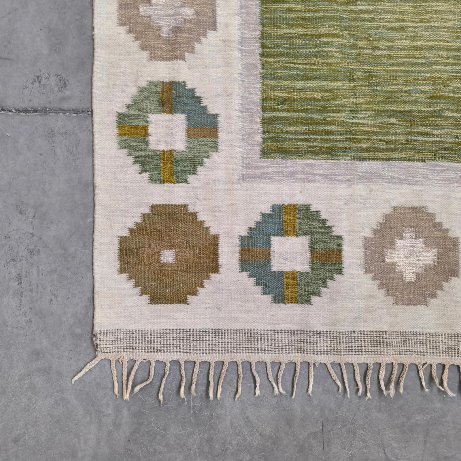 Mid-Century moderno Tappeto svedese vintage a trama piatta - di Birgitta Södergren, firmato 
