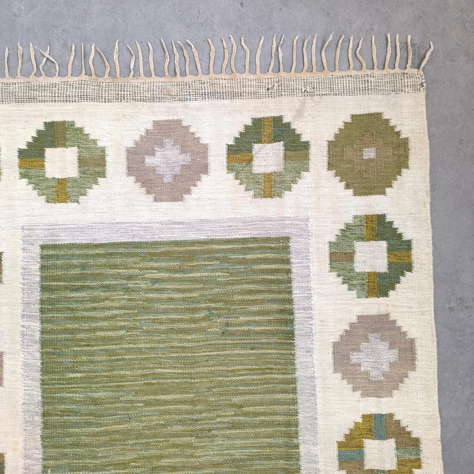 Lana Tappeto svedese vintage a trama piatta - di Birgitta Södergren, firmato 