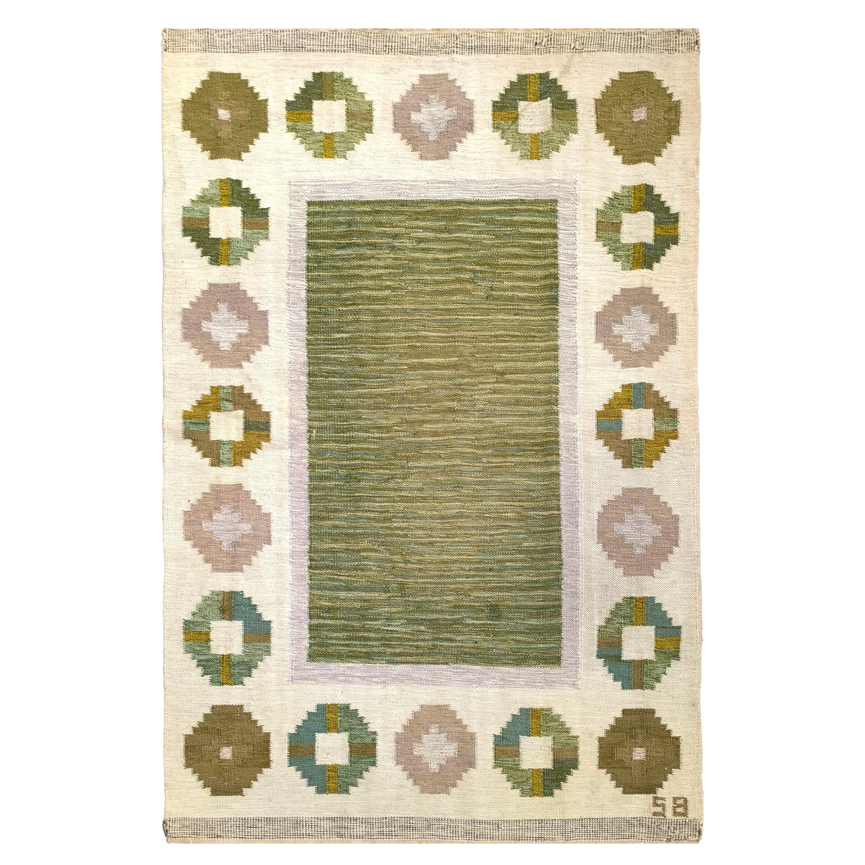 Vintage Schwedischer Flachgewebeteppich - von Birgitta Södergren, signiert "BS", ca. 1950