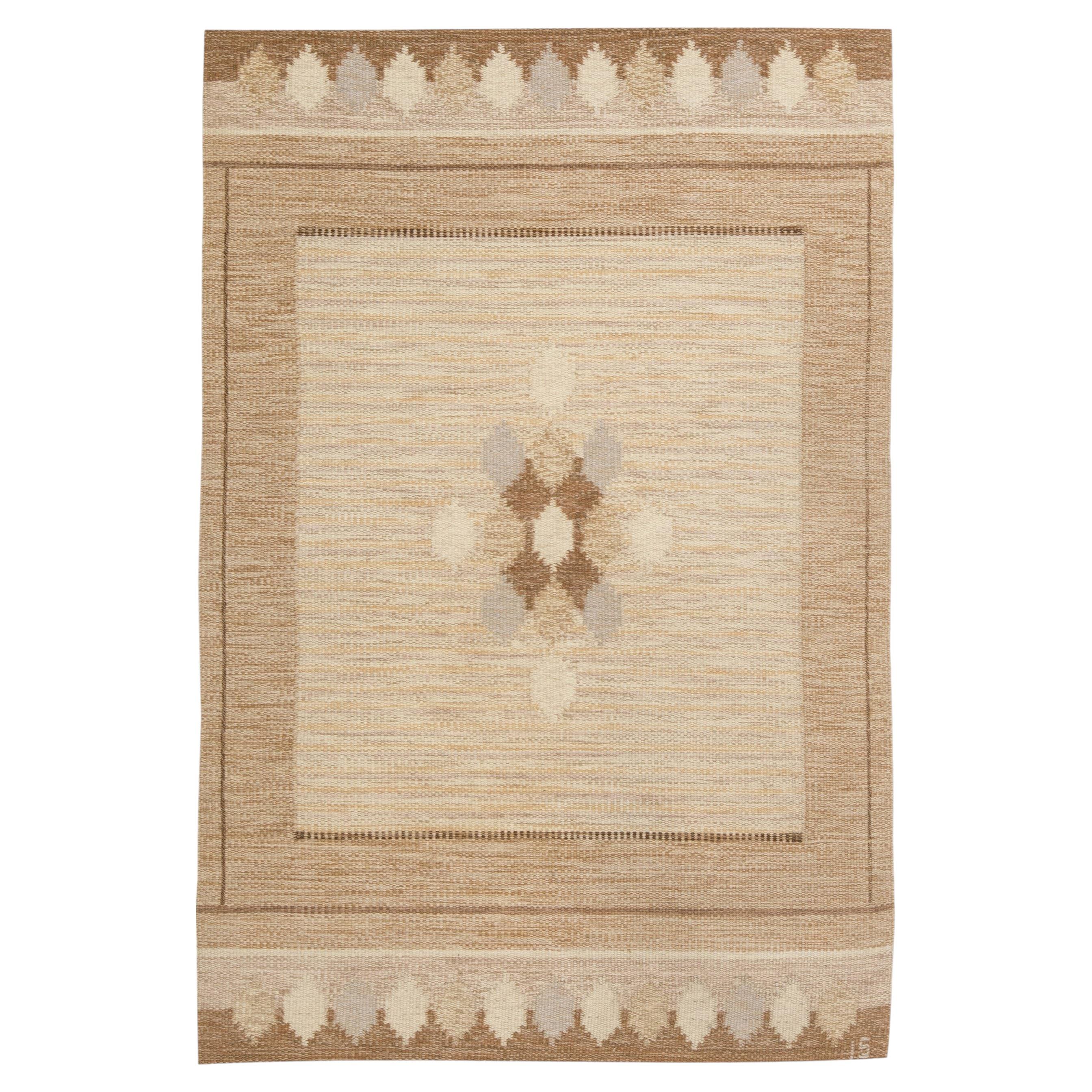 Vintage Swedish Flatweave Rug By Ingegerd Silow Woven Signature To Edge "IS" For Sale