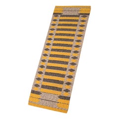 Vintage Swedish Flat-Weave Wool Rug in Yellow and Grey, 1950s